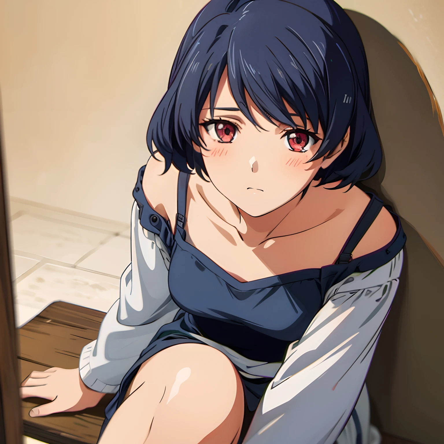 1girl, solo, masterpiece, leaning on wall, looking at viewer.