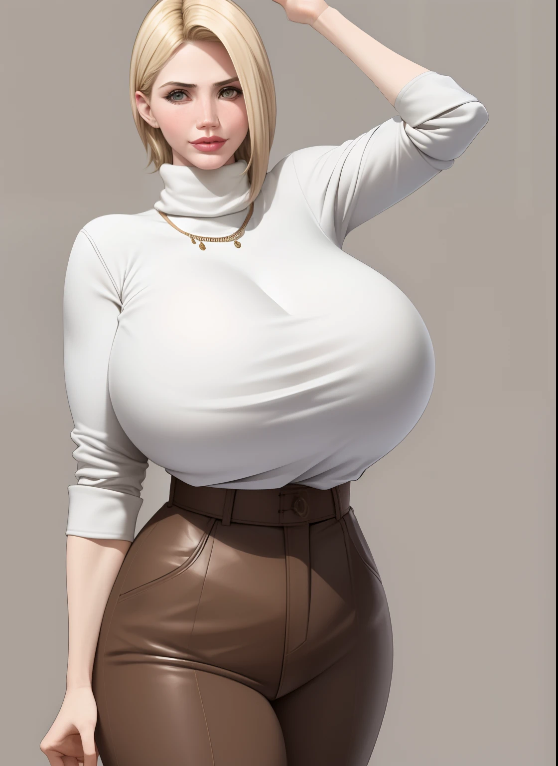 20 year old Cameron Diaz as a teacher , milf, mature, short blondw hair, blonde, blonde cut hairstyle, slim face, high cheekbones, big lips, full lips, up-turned nose, pointy nose, pouting, pouting lips, pale skin, 90s glamour makeup, tall, curvaceous, small waist, big hips, hip dips, big breasts, large breasts, sagging breasts, long legs, turtleneck sweater, brown pants, Best quality, 8k, Masterpiece, realistic, photorealistic (gigantic breasts:1.2)