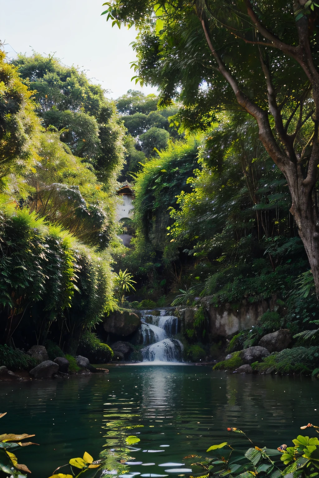 crie uma floresta com um lago, Plants and vines around