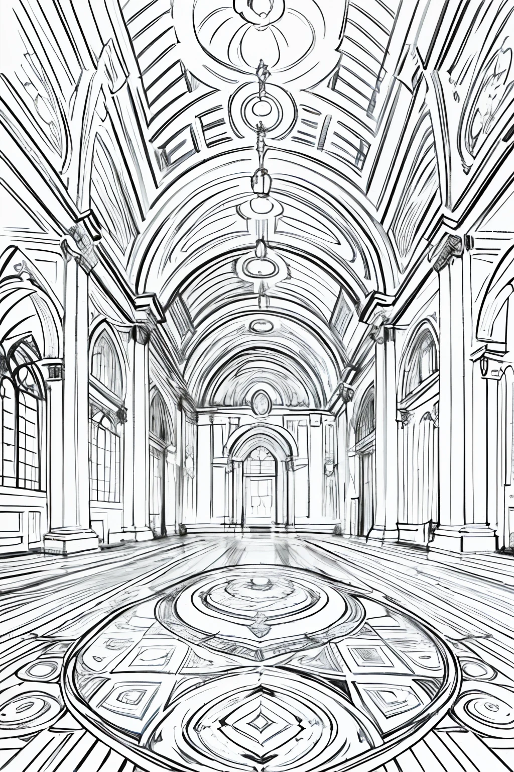 (Bw) Great OVAL hall of a wooden palace, Grande, spacious, desenhado digitalmente