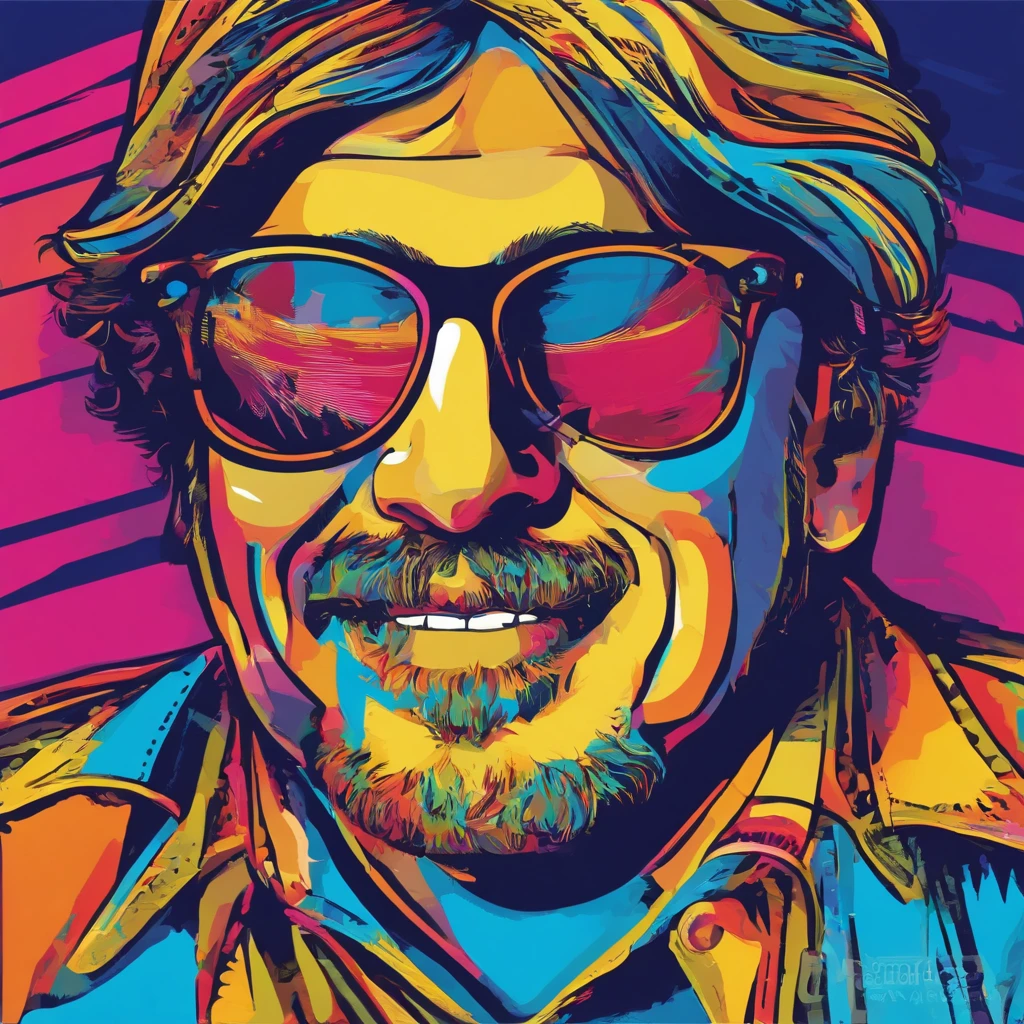 un hombre guitarrista con nariz grande gafas y camisa blanca con azul y azul oscuro, Imagen frontal gordita, staring directly into camera, Foto selfie 8k, con gafas, staring directly into camera, foto realista, staring directly into camera, staring directly into camera, con gafas puestas, Imagen de muy baja calidad, Watching from the camera, Con gafas, about 39 years old, tocando guitarra les paul