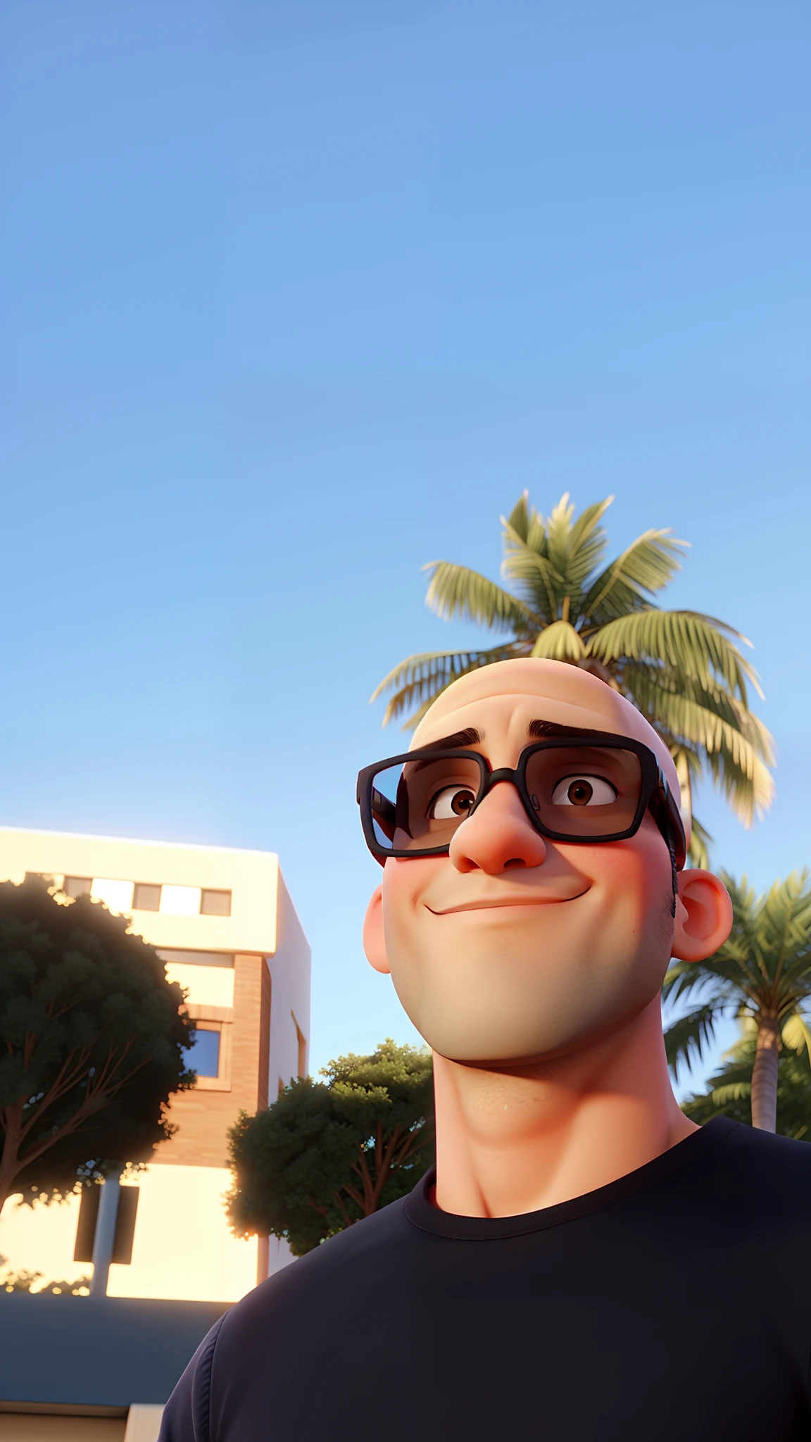 Bald brunette man with glasses