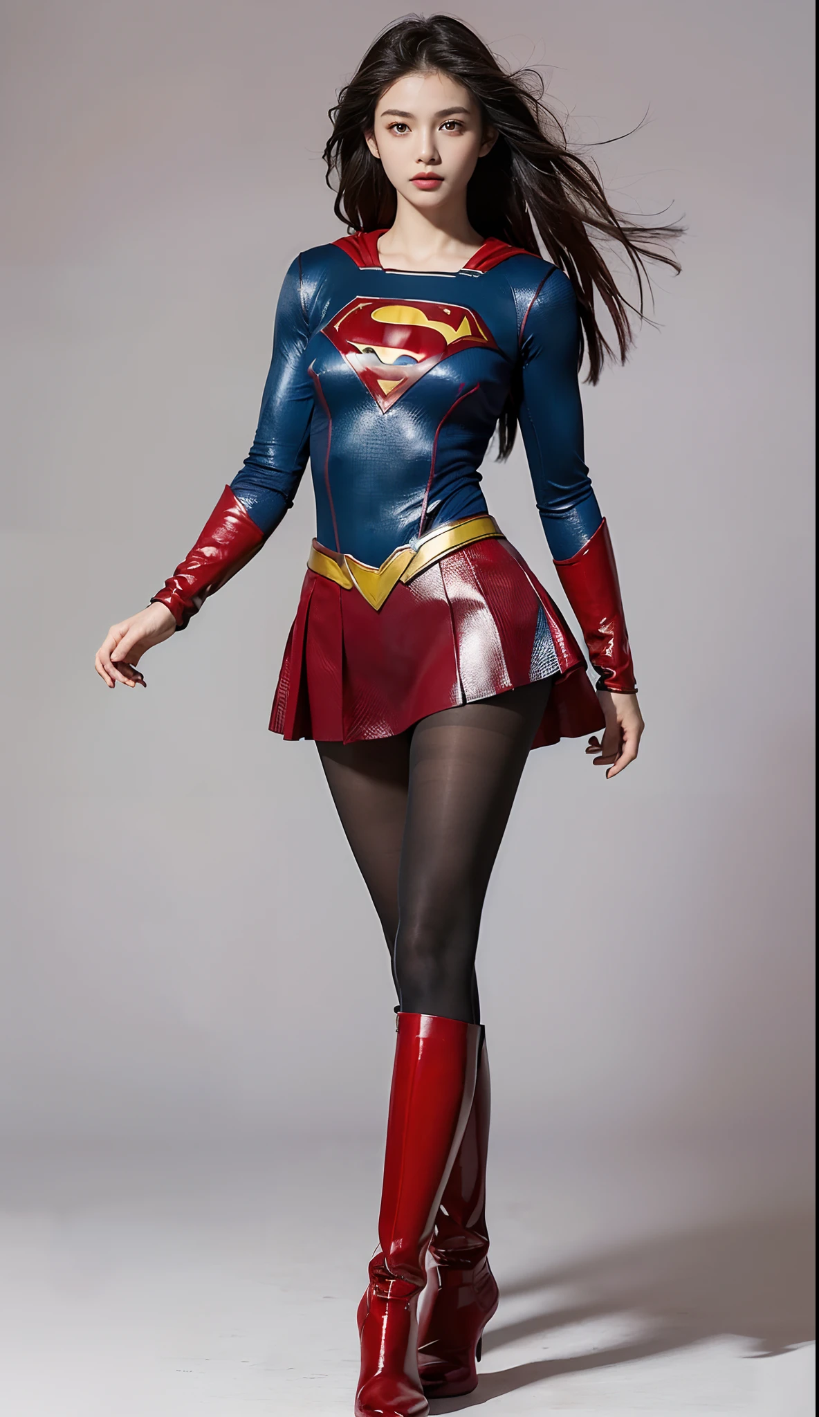 Beautiful girl fighting、japanes、Cute Beautiful Girl、(((Wear black tights on your beautiful legs.)))、(((beauty legs)))、(((Painful look)))、((((Make the most of the original image)))、(((Supergirl Costume)))、(((Beautiful hair in a short cut)))、(((Injured)))、(((Feet must necessarily be worn with black tights)))、(((You need to wear red boots)))、((Top image quality、8K))、((top-quality、8K、​masterpiece:1.3))、(((Keep your background simple)))、Crisp focus:1.2、Beautiful woman with perfect body shape:1.4、Slender Abs:1.2、a wet body:1.5、Highly detailed facial and skin texture、8K、Keep your background simple