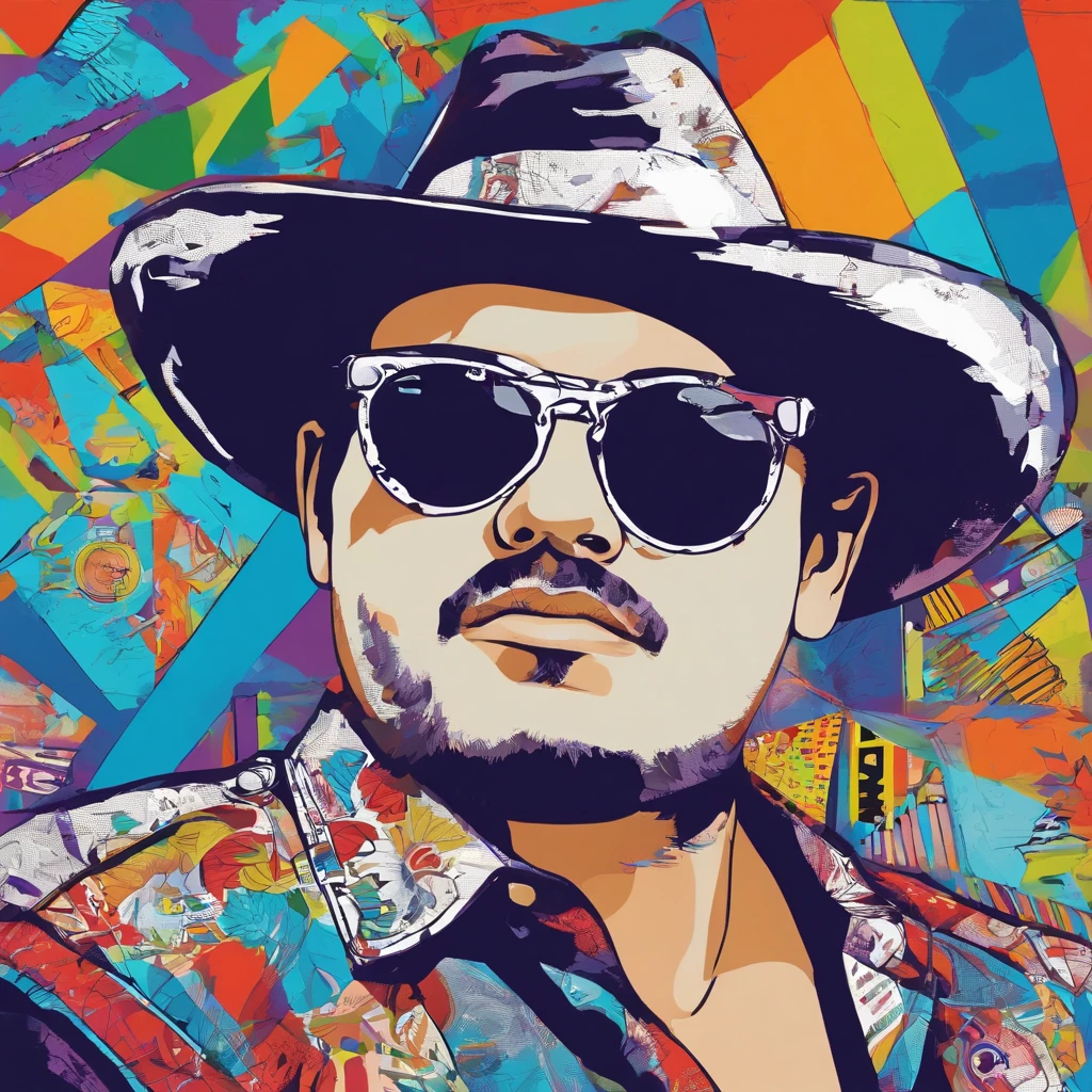 un hombre guitarrista con nariz grande gafas y camisa blanca con azul y azul oscuro, pelo muy corto, Imagen frontal gordita, staring directly into camera, Foto selfie 8k, con gafas, staring directly into camera, foto realista, staring directly into camera, staring directly into camera, con gafas puestas, Imagen de muy baja calidad, Watching from the camera, Con gafas, about 39 years old, tocando guitarra les paul