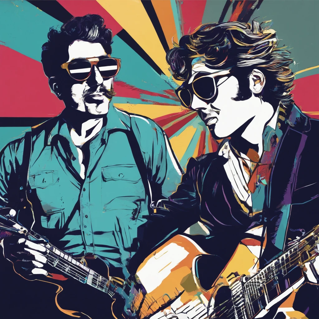 un hombre guitarrista con nariz grande gafas y camisa blanca con azul y azul oscuro, pelo muy corto, Imagen frontal gordita, staring directly into camera, Foto selfie 8k, con gafas, staring directly into camera, foto realista, staring directly into camera, staring directly into camera, con gafas puestas, Imagen de muy baja calidad, Watching from the camera, Con gafas, about 39 years old, tocando guitarra les paul