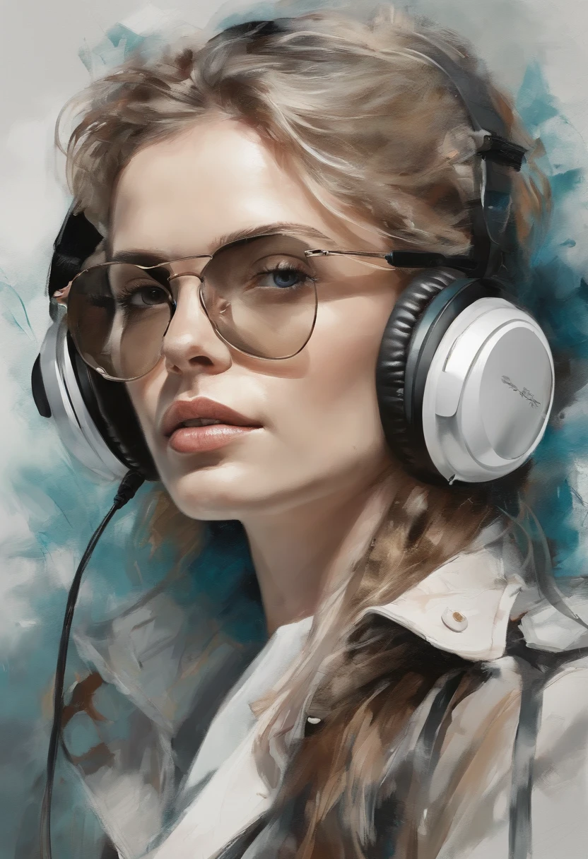 Perfect centralization, mouse bonito, Use uma jaqueta da equipe de estudantes, wearing sunglasses, Usando fones de ouvido, alegria, Standing position, beleza abstrata, Centrado, looking at the camera, Facing the camera, nearing perfection, Dynamic, altamente detalhado, liso, foco nítido, 8k, high-definition resolution, illustration, arte de Carne Griffiths e Wadim Kashin, fundo branco