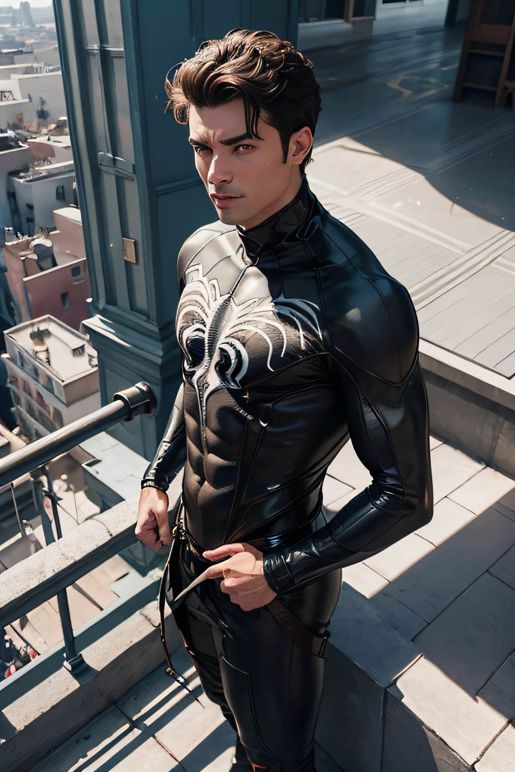 40 years old,One Man,、Black bodysuit、Shocker Belt、Black gloves、In the woods、Dropped from above into a tree、Spread out on your back。The crotch area is bulging、 logic,Gay ,Brown Hair、Short Hair。かなり短いShort Hair、Handsome Fighter Scream「Wow!」 it hurts painful