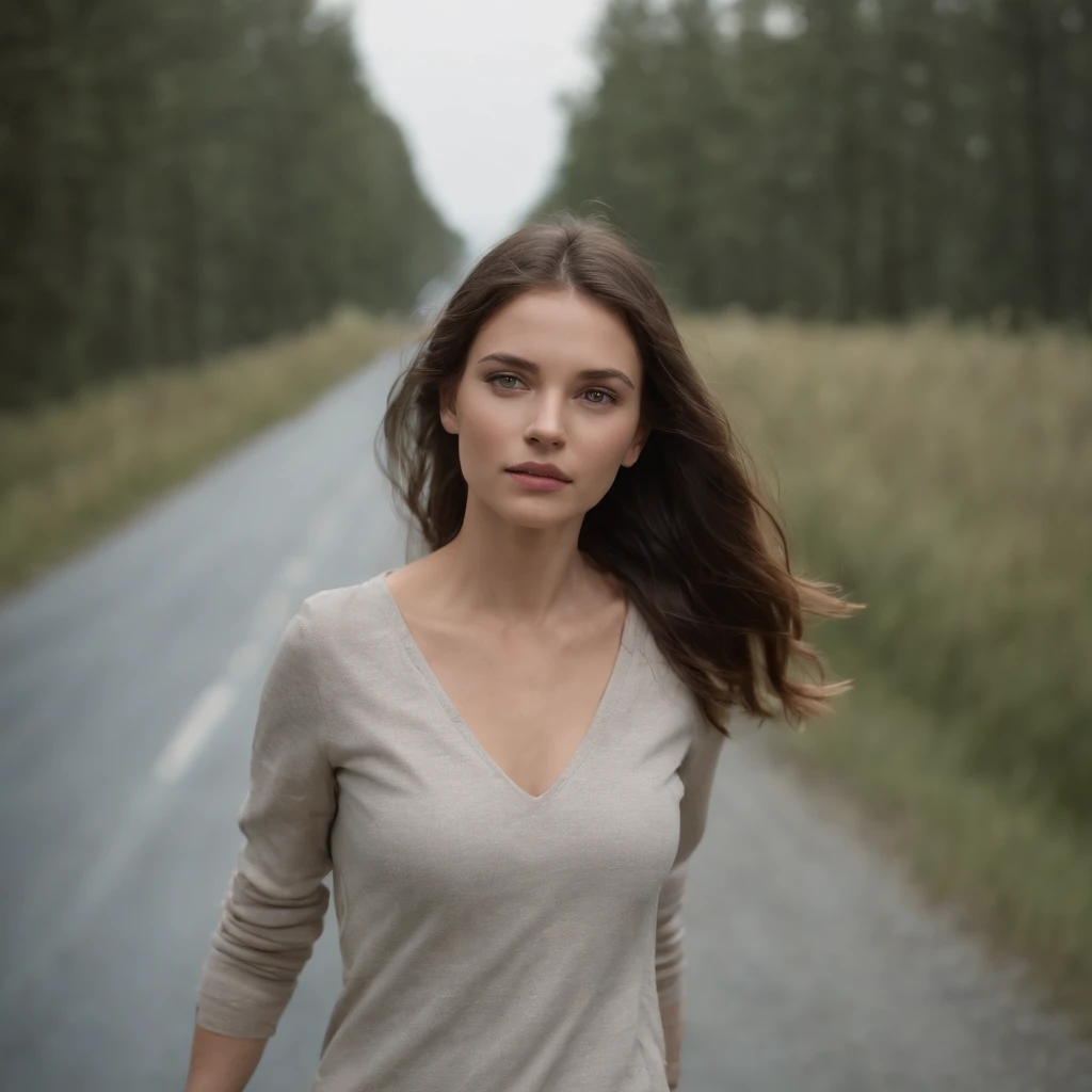 Pauvre fille noire marchant sur la route