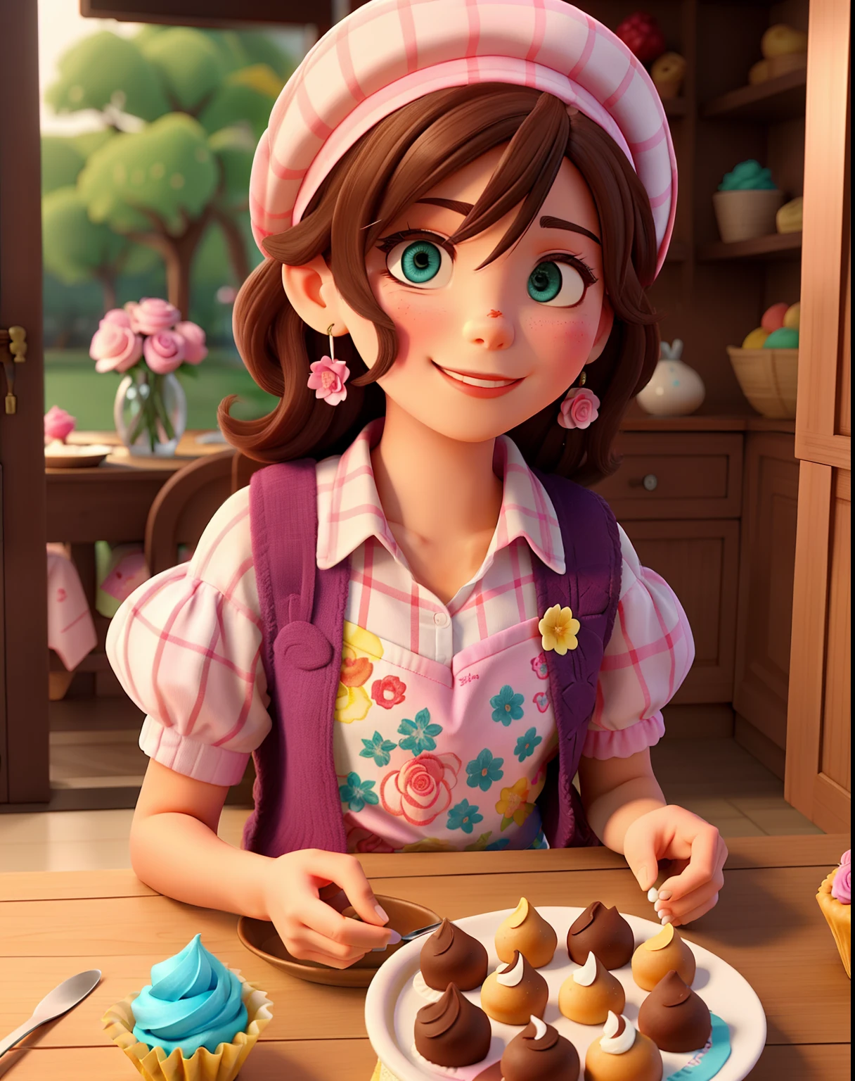 Logomarca com tons rosa, com doces, bolos, brigadeiros para confeitaria Doces da Luh