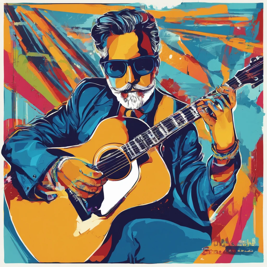un hombre guitarrista con nariz grande gafas y camisa blanca con azul y azul oscuro, pelo corto, Imagen frontal gordita, staring directly into camera, Foto selfie 8k, con gafas, staring directly into camera, foto realista, staring directly into camera, staring directly into camera, con gafas puestas, Imagen de muy baja calidad, Watching from the camera, Con gafas, about 39 years old, tocando guitarra tipo les paul