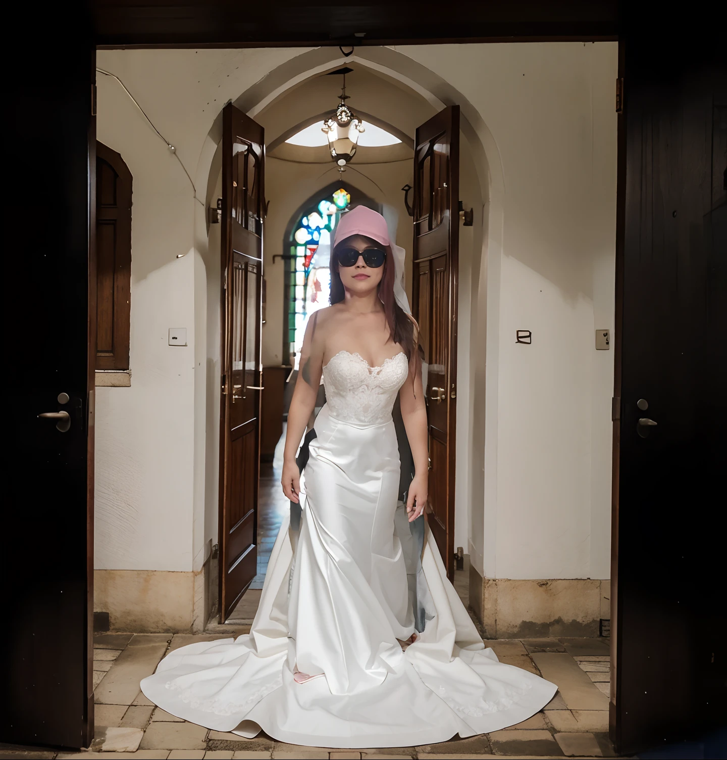 Em frente a uma igreja para o entrar da noiva