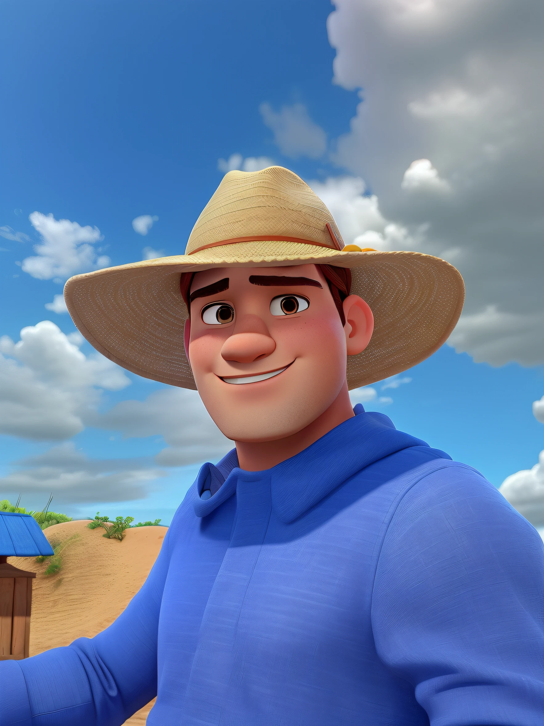 Um homem branco, in a hat,  estilo disney pixar,  alta qualidade, melhor qualidade