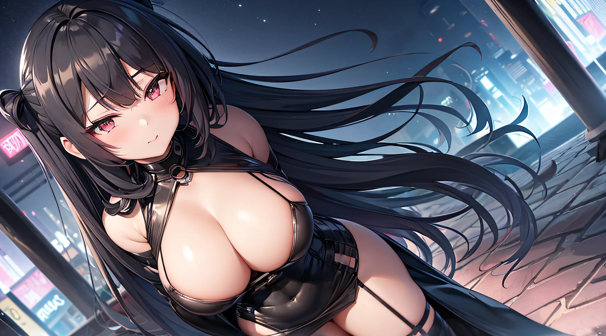 anime girl in a black dress standing in a city at night, oppai cyberpunk, digital cyberpunk anime art, anime cyberpunk art, seductive anime girl, cyberpunk anime girl, modern cyberpunk anime, cyberpunk anime art, female cyberpunk anime girl, digital cyberpunk - anime art, anime cyberpunk, anime style 4 k, best anime 4k konachan wallpaper