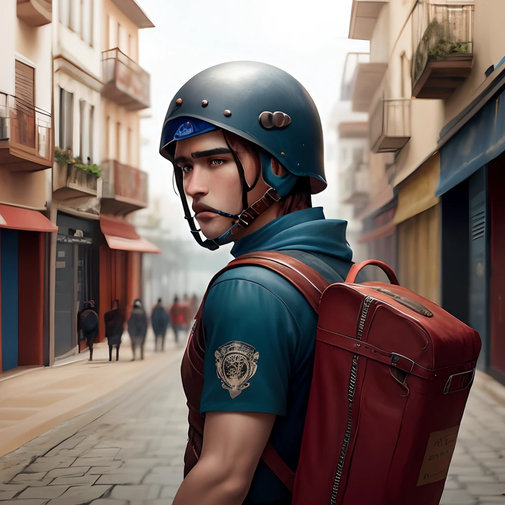 Guerrero Esparta con casco abierto y capa roja