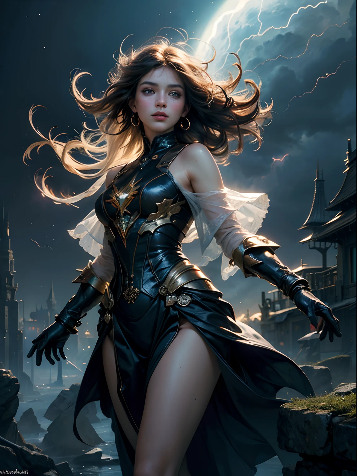 arafed woman with brown hair, bouncing her boobs up and down, (large boobull cleavage, heavy eye liner, ultra realistic, concept art, intricate details, eerie, highly detailed, photorealistic, octane render, 8k, unreal engine. art by Artgerm and Greg Rutkowski and Alphonse Mucha, silk dress, long wavy brown hair, realistic, ultra detailed, perfect eyes, realistic eyerown eyes:1.3), sedutive, sexy, gorgeous scenery lighting