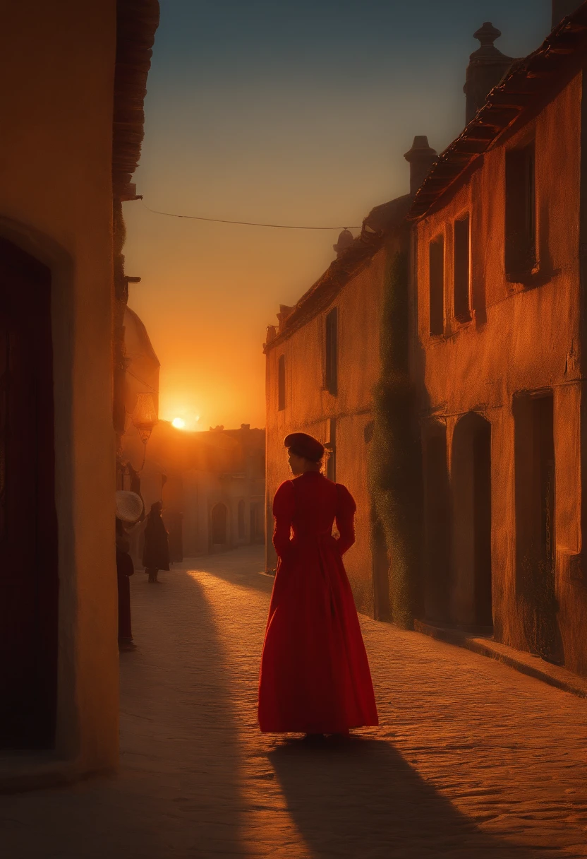 impressionism, Child Hussam, Ramon Casas, John Atkinson Grimshaw, Frederick Remington, Red sunlight, vista, Sunset, Town,