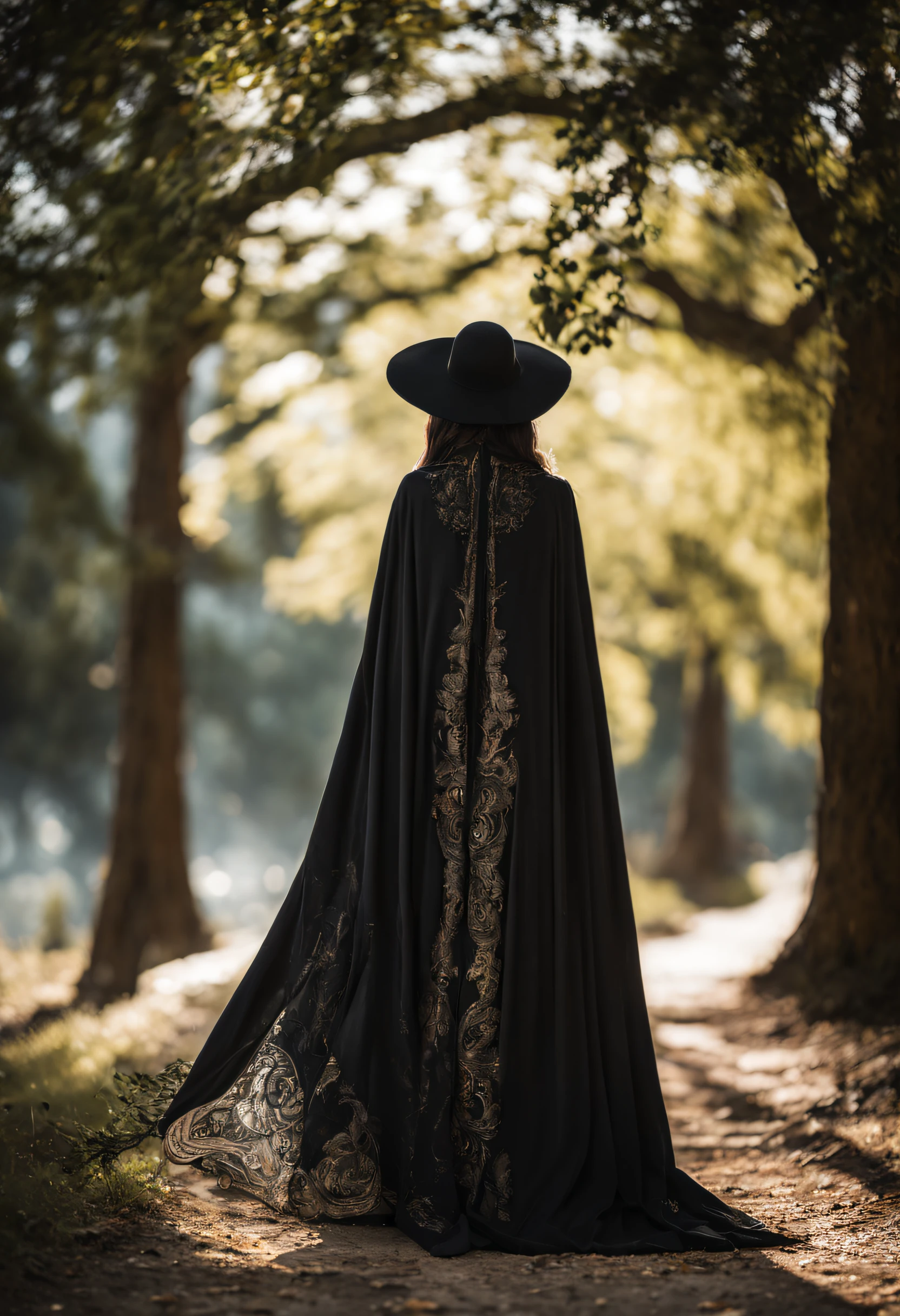 alta resolução, ultrasharp, 8k, master part, Olhando para o Viewer, foto de corpo inteiro, Superb dinner, epic scenes, 1girl, longos cabelos negros LONGO LISO,TATOO NEGRA, olhos castanhos, vestindo capa, (((flowing cloak))), ((Olhos detalhados, olhos de alta qualidade, Rosto de alta qualidade)), (vestes extremamente intrincadas, magical robes), ((Dramatic)), profundidade de campo, Bokeh, lo gothic, (((vestido preto)), MULHER MAGICA, 11:11,