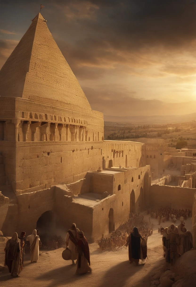 Visualize the siege of the city of Jerusalem by the forces of Sennacherib, the Assyrian king, in 701 BCE., cinematic, 4k,high quality