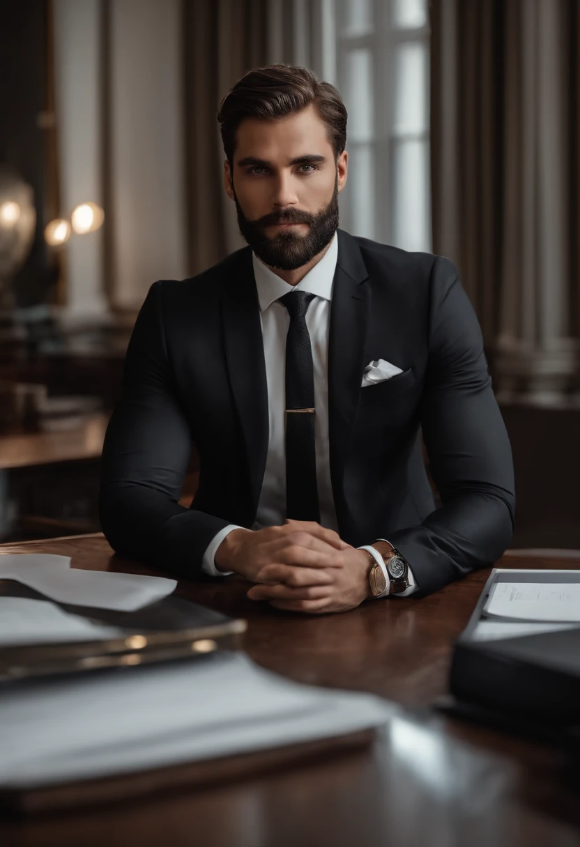 Homme en costume, barbu, Wear a black business suit, Neat model, Montrer son visage, Photo de profil professionnelle, Business Wear, Office Wear, high resolucion, шедевр, beste-Qualit, intricate high detail, highly detailed, mise au point nette, texture, detailled eyes, professionnel, 4K, Tournage en Canon, 85 mm, faible profondeur de champ, Vision couleur Kodak, perfect fit body, extremly detailed, photo_\(ultra\), photo realist, Post-traitement, Maximum details, roughness, real life, ultra realist, rendering, photographie, 8K UHD, photographie (grain de film)