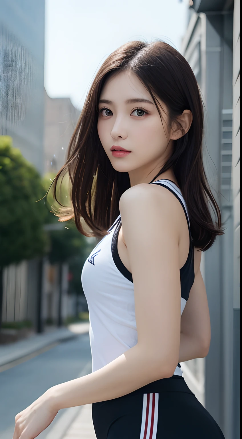 masutepiece, Best Quality, Illustration, Ultra-detailed, finely detail, hight resolution, 8K Wallpaper, Perfect dynamic composition, Beautiful detailed eyes, fitness wear, Natural Color Lip,