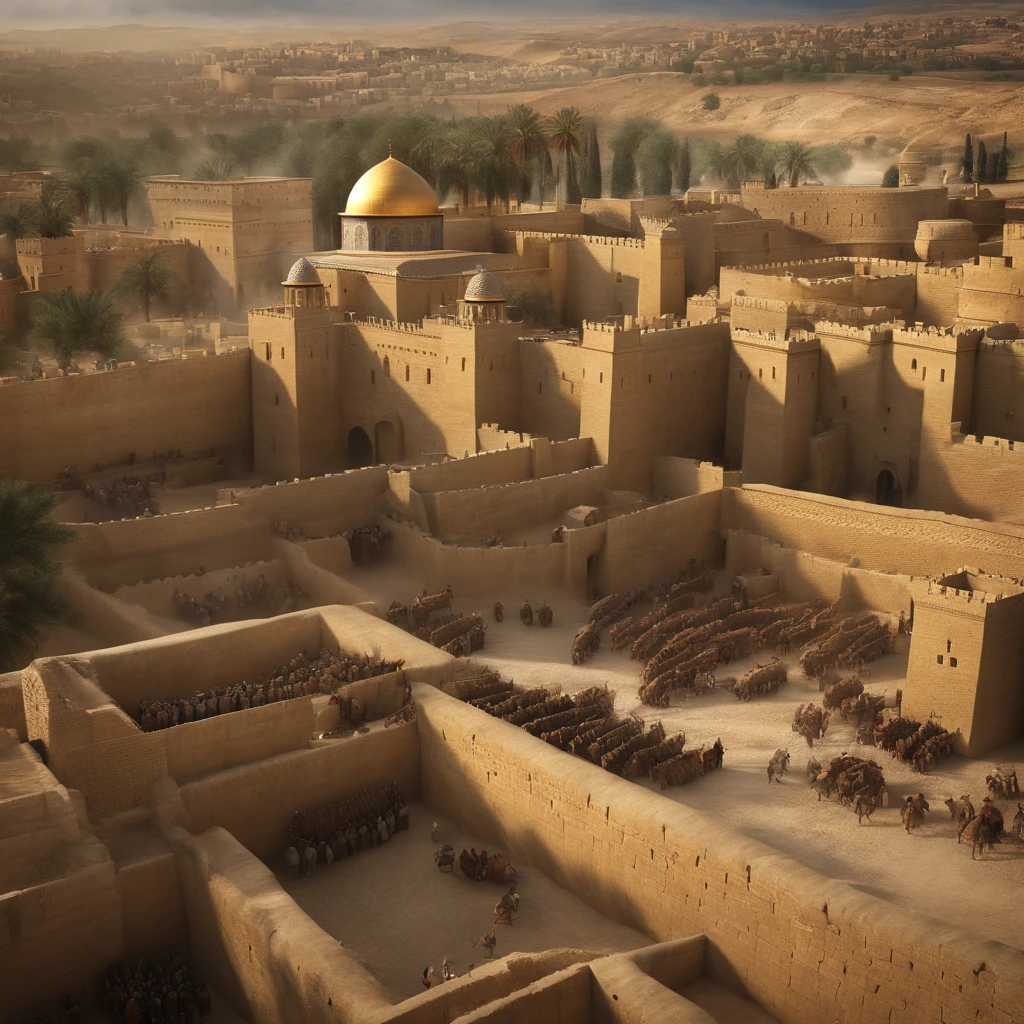 Visualize the siege of the city of Jerusalem by the forces of Sennacherib, the Assyrian king, in 701 BCE., cinematic, 4k,high quality