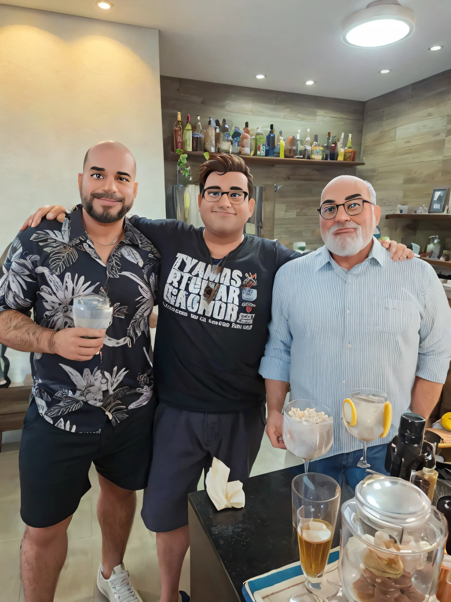 Tres homens, estilo disney pixar, alta qualidade, melhor qualidade.