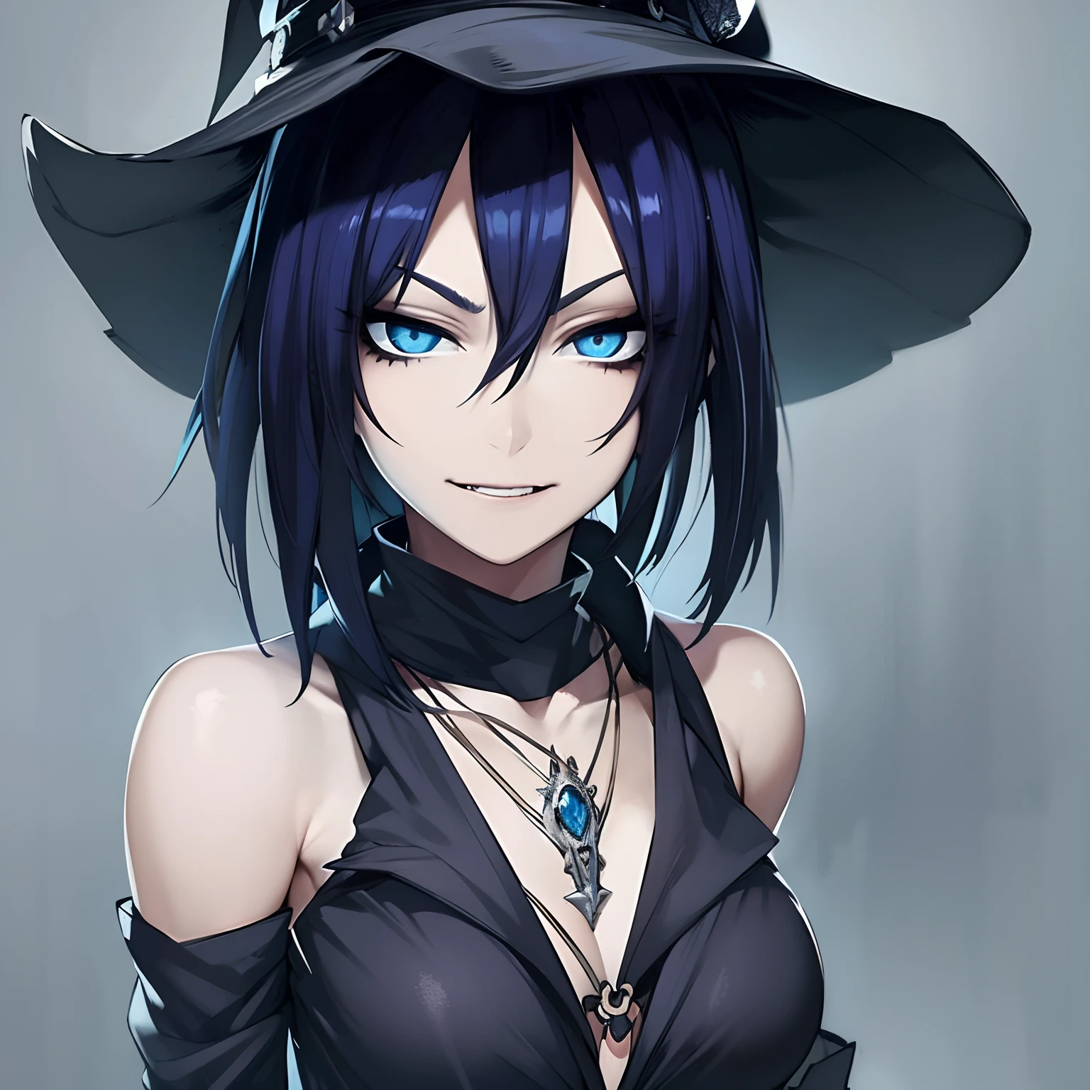 Anime girl with blue eyes wearing a black witch hat,  e vestido preto, Preto - Mago Cabelo, Artgerm em ArtStation Pixiv, Artgerm. anime illustration, gothic maiden anime girl, arte detalhada do personagem de anime, estilo Artgerm, bruxa escura da moda, 2 d estilo anime, Artgerm extremamente detalhado, trending on artstation pixiv