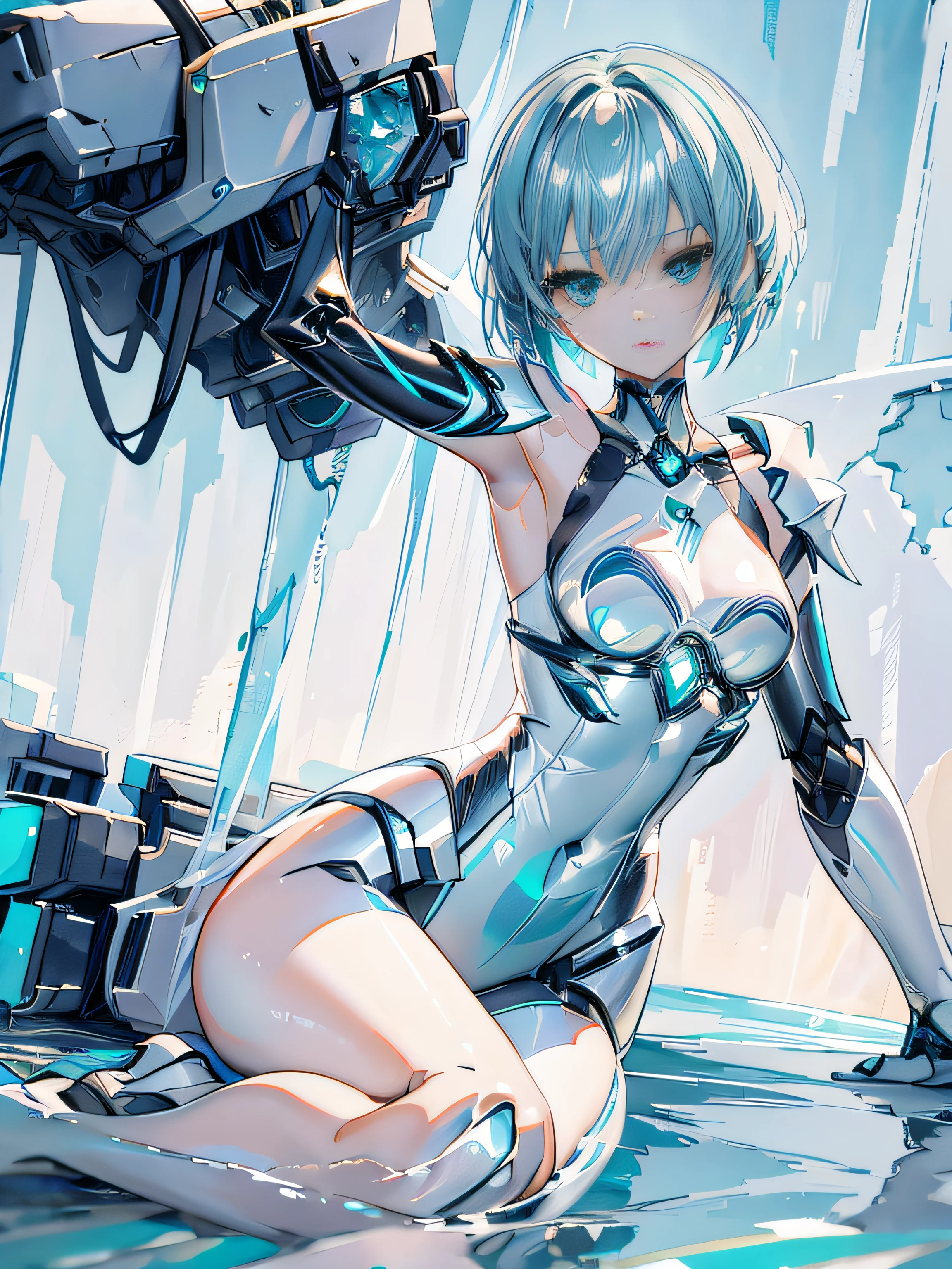 Anime girl in black and green costume sitting on a rock, Hatsune Miku short hair, anime land of the lustrous, mikudayo, Crystalline!!, icey, Green crystal, rei hiroe, crystallic, portrait anime space cadet girl, knights of zodiac girl, Anime girl with teal hair, crystalline skin, rogue anime girl ayanami rei