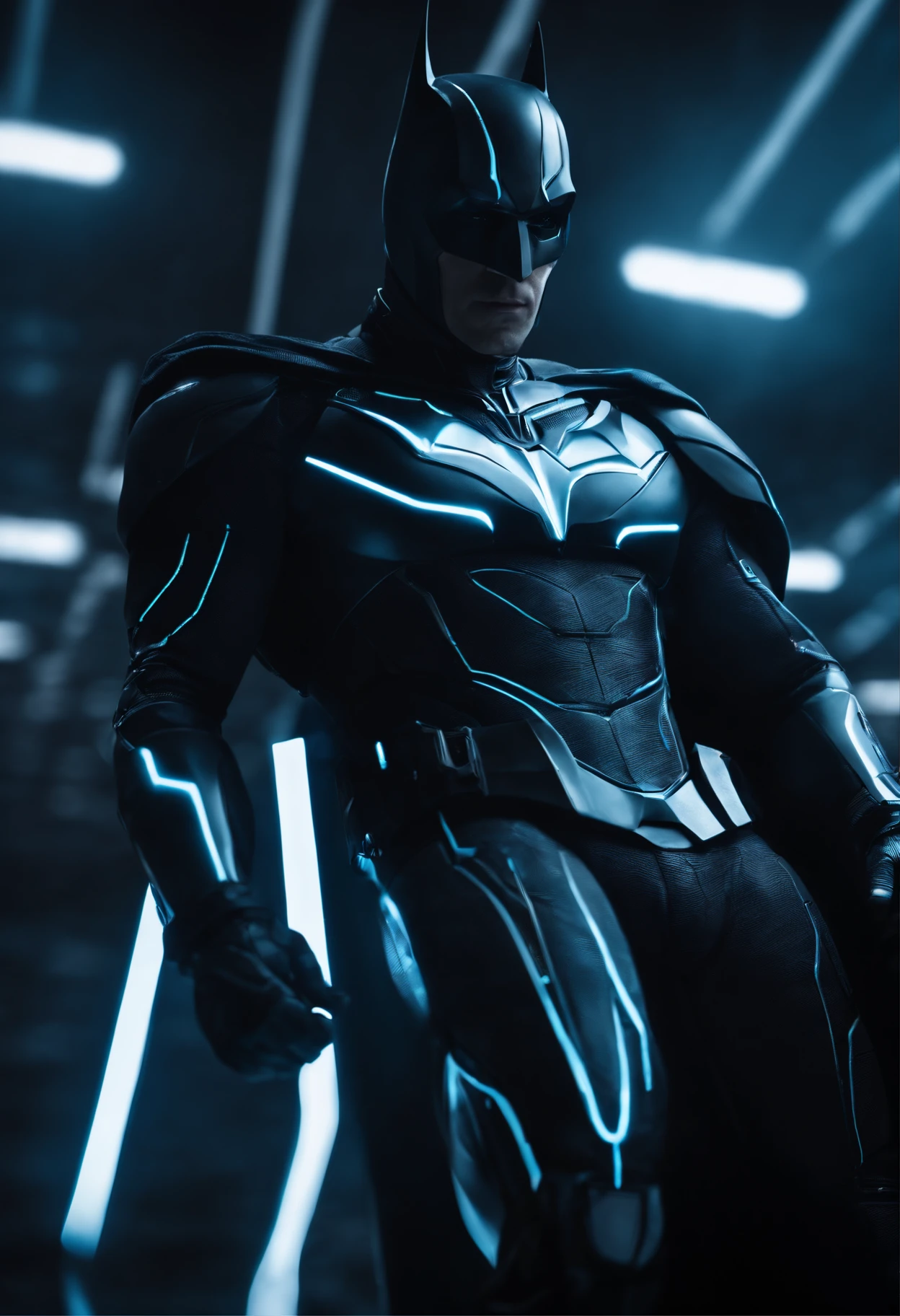 Batman in a black suit with neon lights - SeaArt AI