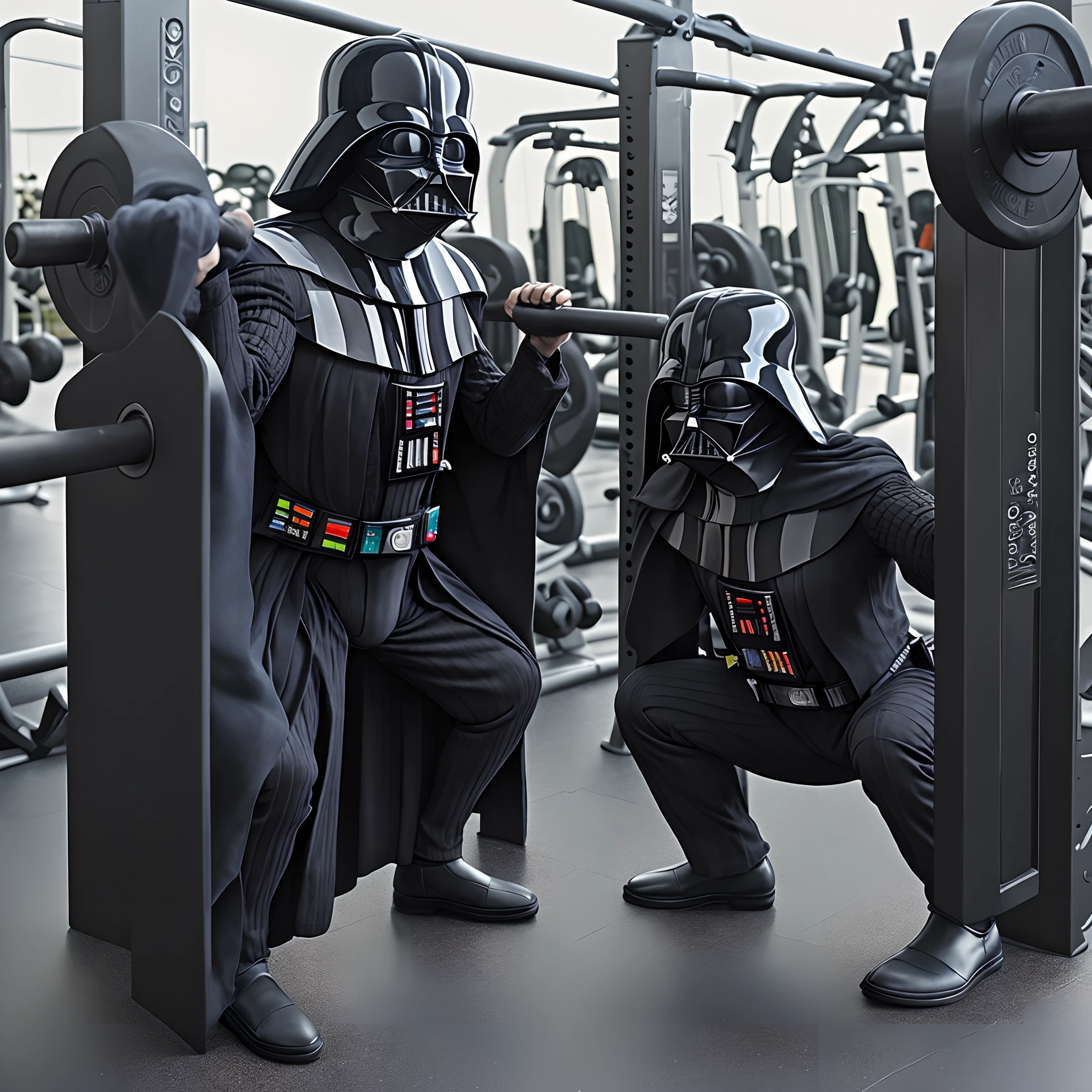 Darth Vader at the gym squatting working out