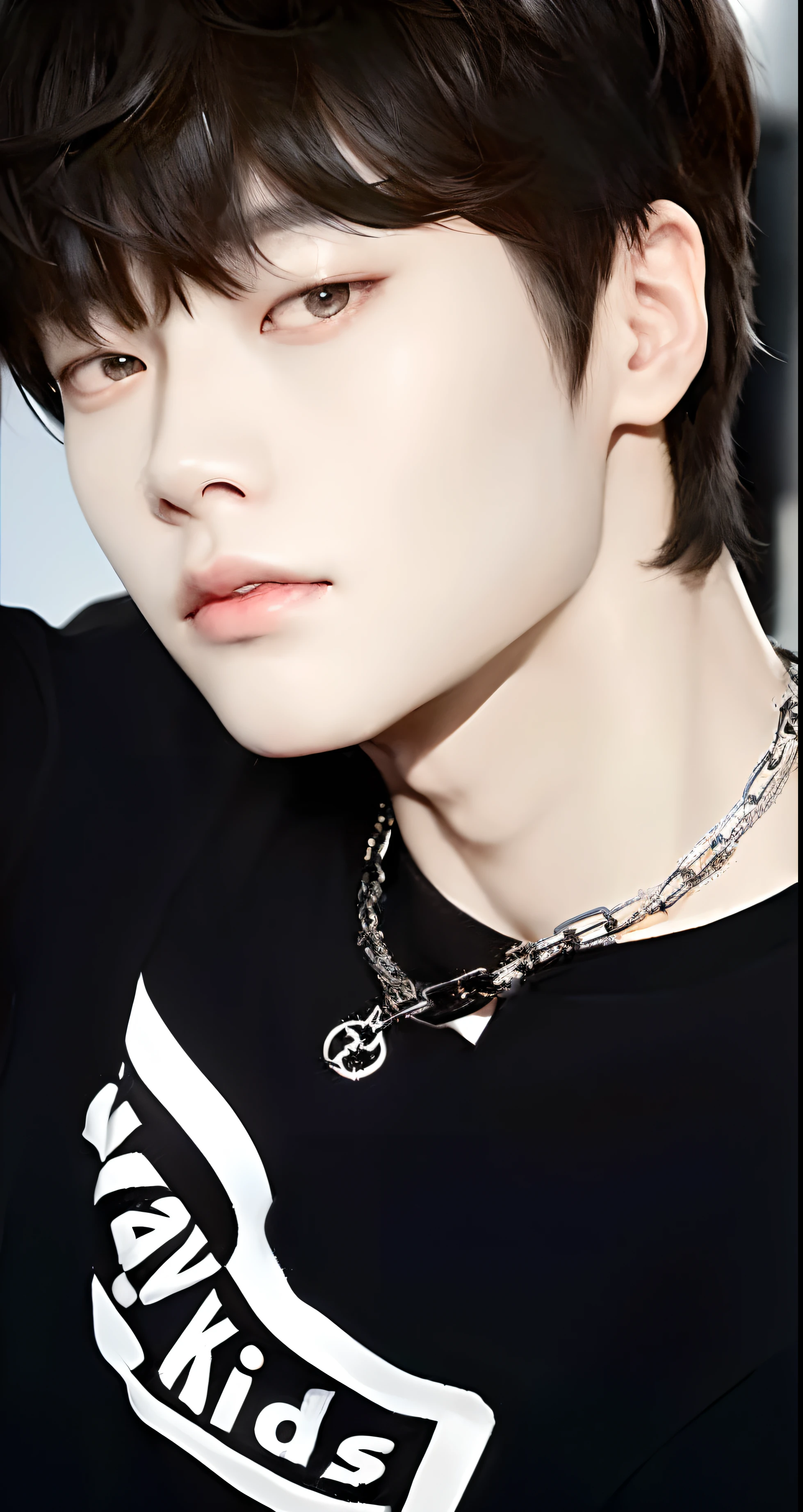 a person wearing a black shirt and a chain, jung jaehyun, kim doyoung, wonbin lee, cai xukun, male ulzzang, inspired by jeonseok lee, hyung tae, 1 7 -  - old  thin face, jungkook, taejune kim, inspired by Zhang Han, hong june hyung, wan adorable korean face