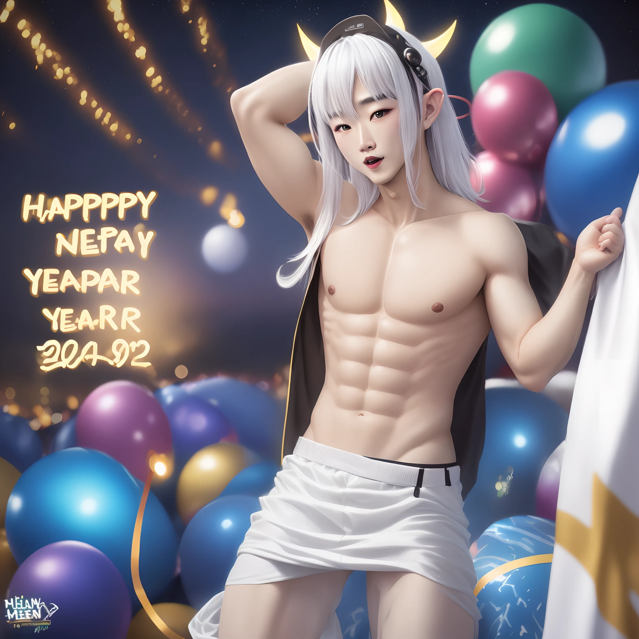 Sexy top Less alien man costume white theme new year eve circuit party