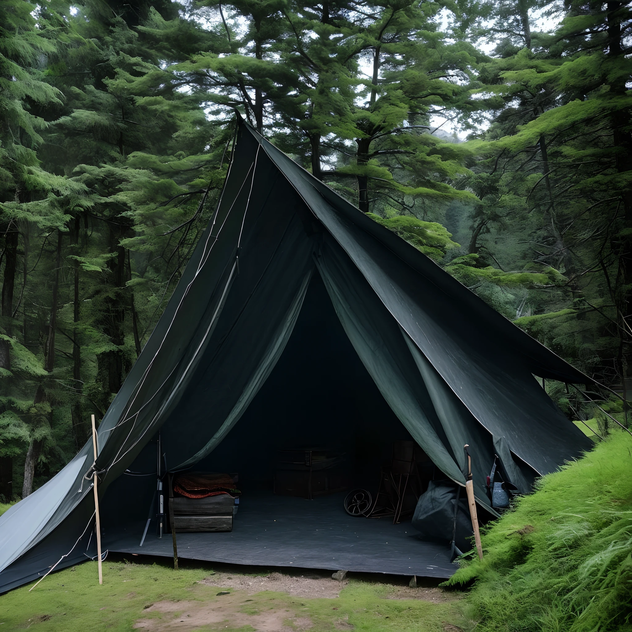 (dark fantasy), (mountain bandits hideout), (camp), (medieval)