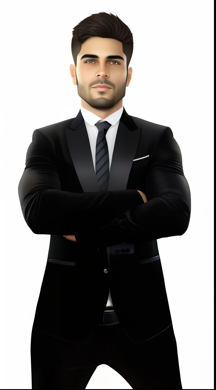 a close up of a man in a suit and tie with his arms crossed, homem no terno preto, vestindo terno preto, standing with a black background, vestindo um terno preto, em um terno preto, he is wearing a suit, vestindo um terno nobre preto, em terno estrito, foto de perfil profissional, terno escuro, Homem de preto, he is wearing a black