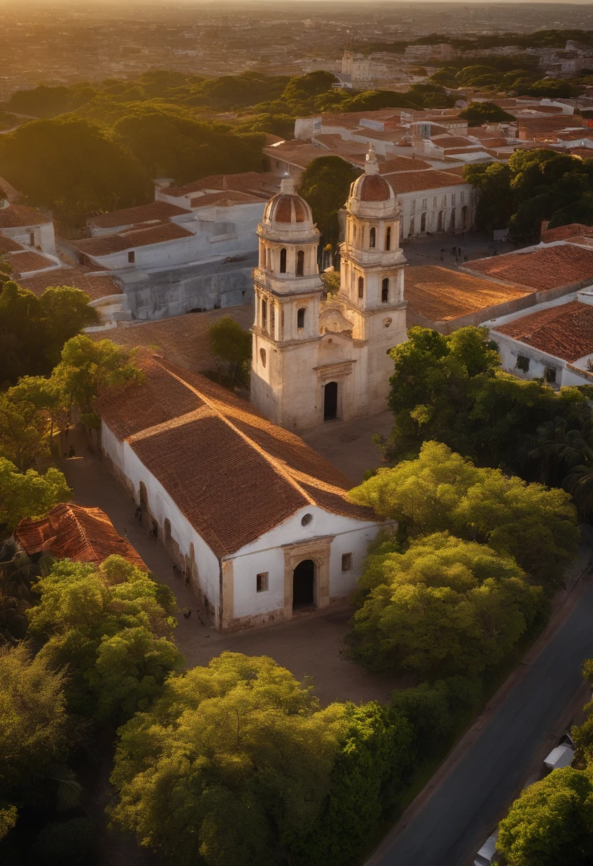 Photograph the historic charm of Santo Domingo's Zona Colonial, photo hyper-realism, 16k. Medium: HDR photography, Style: akin to Yann Arthus-Bertrand's aerial elegance, Lighting: late afternoon sun casting long shadows, Colors: rich earthy hues with vibrant colonial accents, Composition: captured with DJI Mavic Pro, aerial view, f/5.6, ISO 200, shutter speed 1/60. --ar 16:9 --v 5.1 --style raw --q 2 --s 750