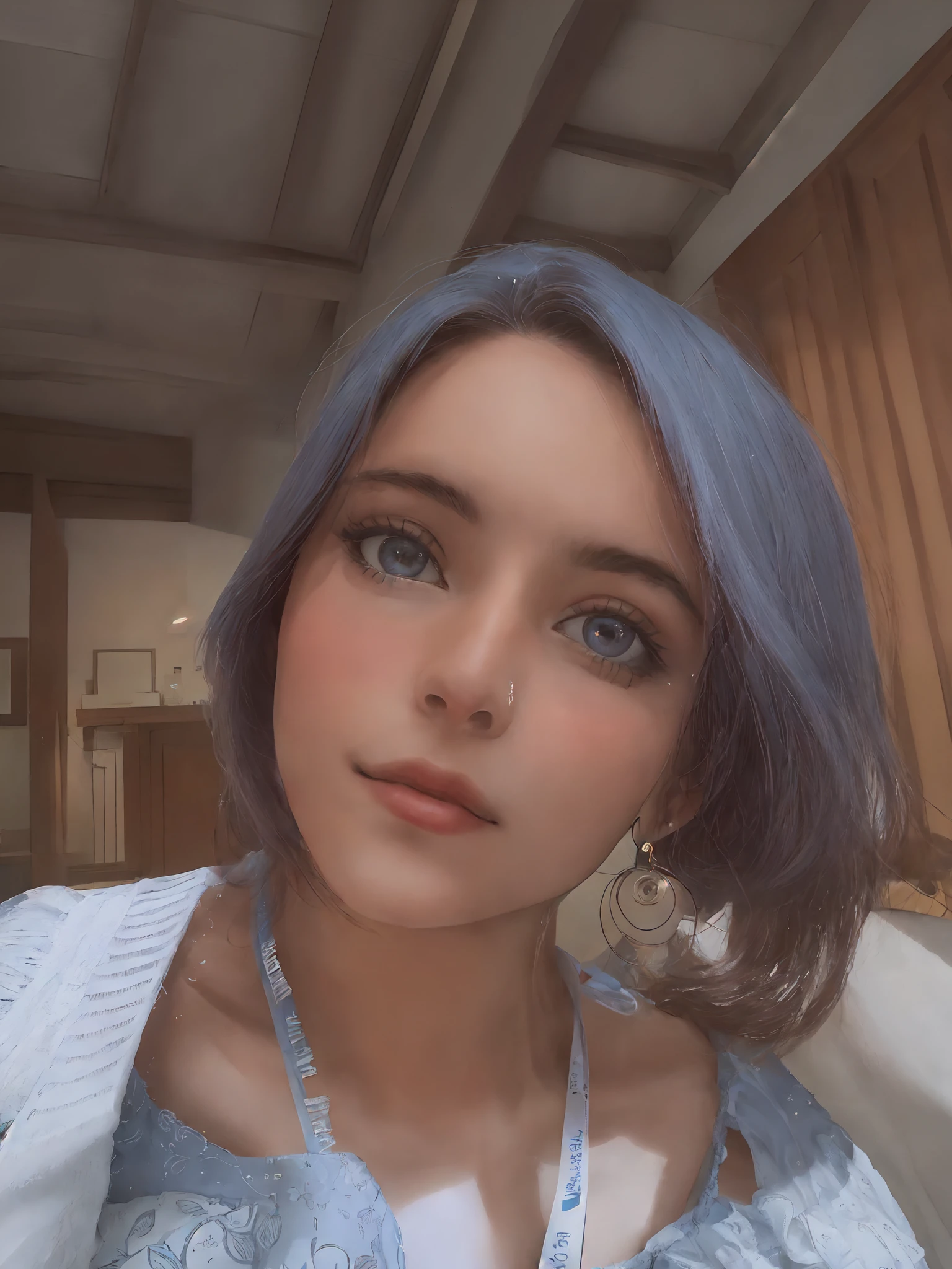 There's a woman who's wearing a blue and white top, Parece Fabiula Nascimento, imagem de perfil, 3 5 year brazilian mother, Mulheres de 40 anos, foto selfie, selfie shot straight on angle, imagem frontal, 3 0 anos de idade mulher, Mulher de 30 anos, inspirado em Maria Helena Vieira da Silva, front facing the camera