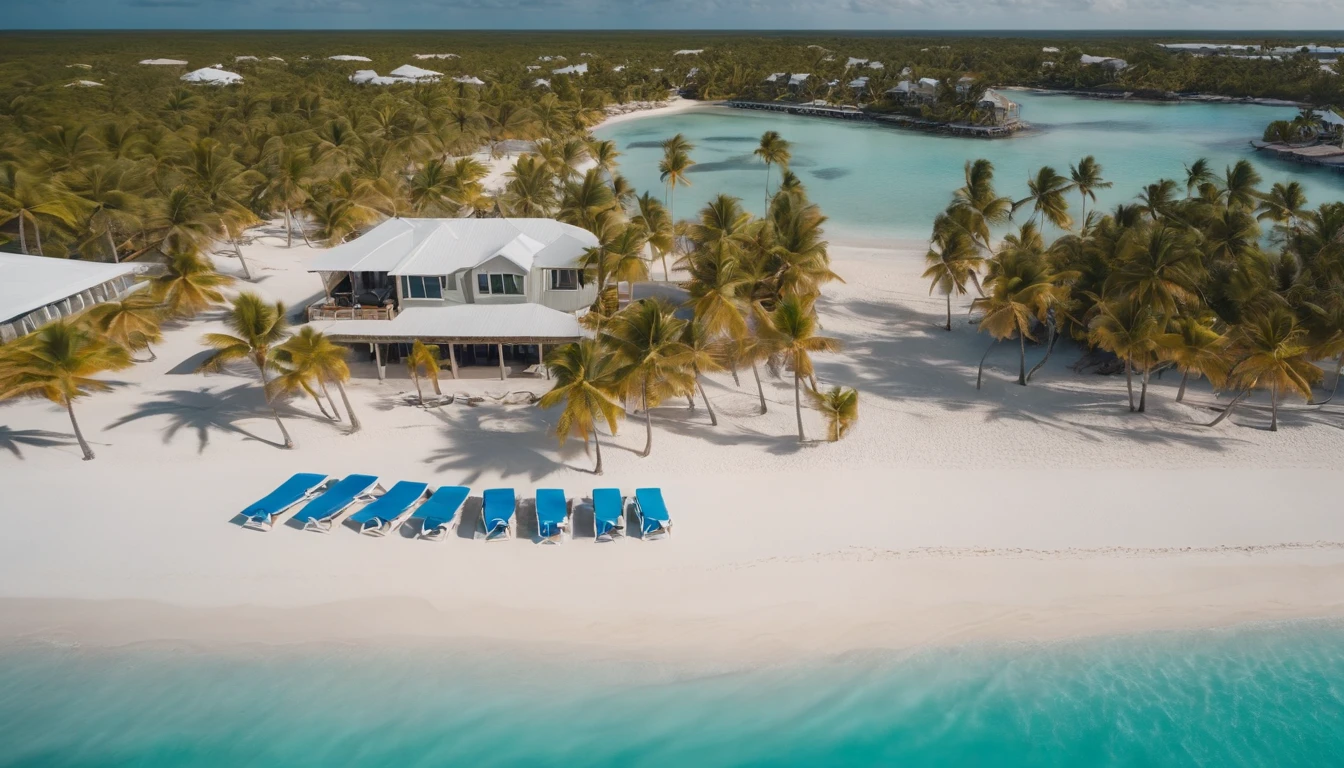 "Aerial view of Playa Blanca in Punta Cana, photo hyper-realism, 16k resolution. Medium: drone photography, Style: reminiscent of Gray Malin's beachscapes, Lighting: midday sun casting sharp shadows, Colors: turquoise waters against white sands, Composition: shot with DJI Phantom 4, bird's-eye view, f/11, ISO 100, shutter speed 1/500. --ar 16:9 --v 5.1 --style raw --q 2 --s 750"