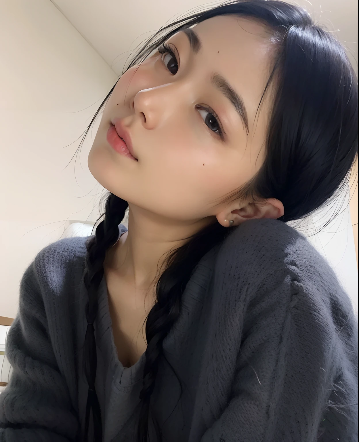 Arafed asian woman with long black hair wearing a gray sweater, com rabo-de-porco preto, Kimi Takemura, young cute wan asian face, Wenfei Ye, louise zhang, Asian face, gemma chen, Chiho, a young asian woman, Shikami, Shiori Teshirogi, Xintong Chen, Narumi Kakinouchi