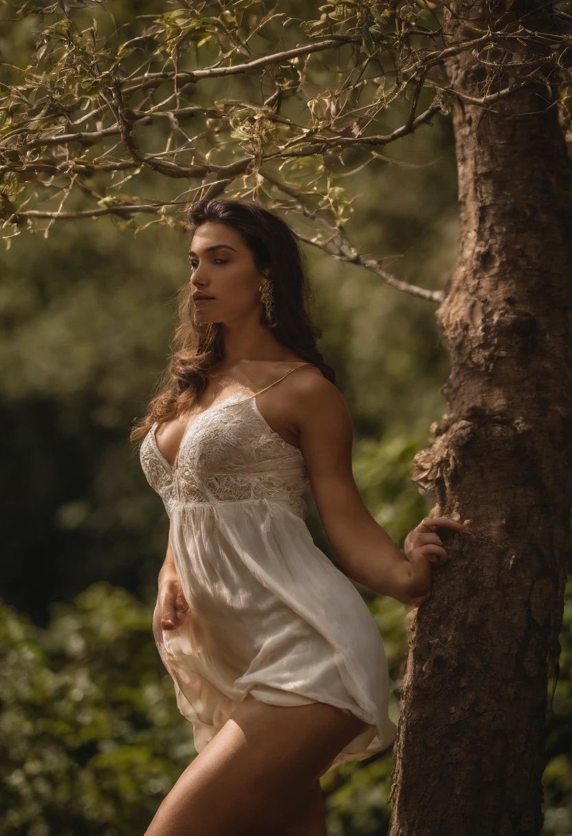 mulher bonita 18 anos , sexy, vestida em uma ligerie , em meio a natureza, (Peito muito grande、Mother's Escots、peito saliente、Exponha seus seios、Do not hide all breasts、Mamilo bonito), gloss、um colar, e 8K、extremamente realista e extremamente nitido, Don't twist your body and don't distort your face