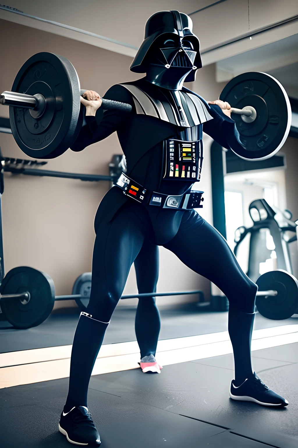 Darth Vader working out doing squats