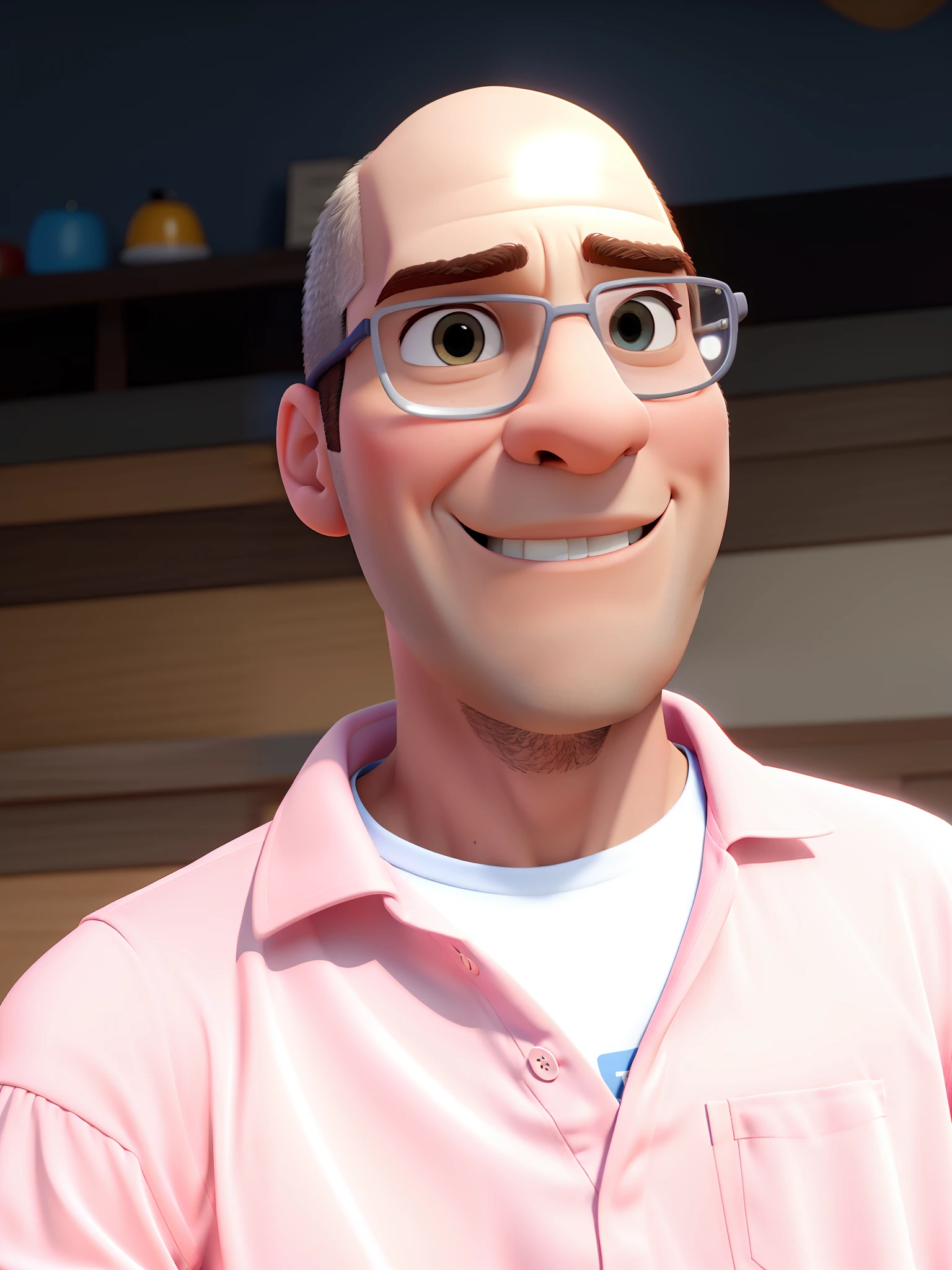 Um homem careca estilo disney pixar, alta qualidade, melhor qualidade