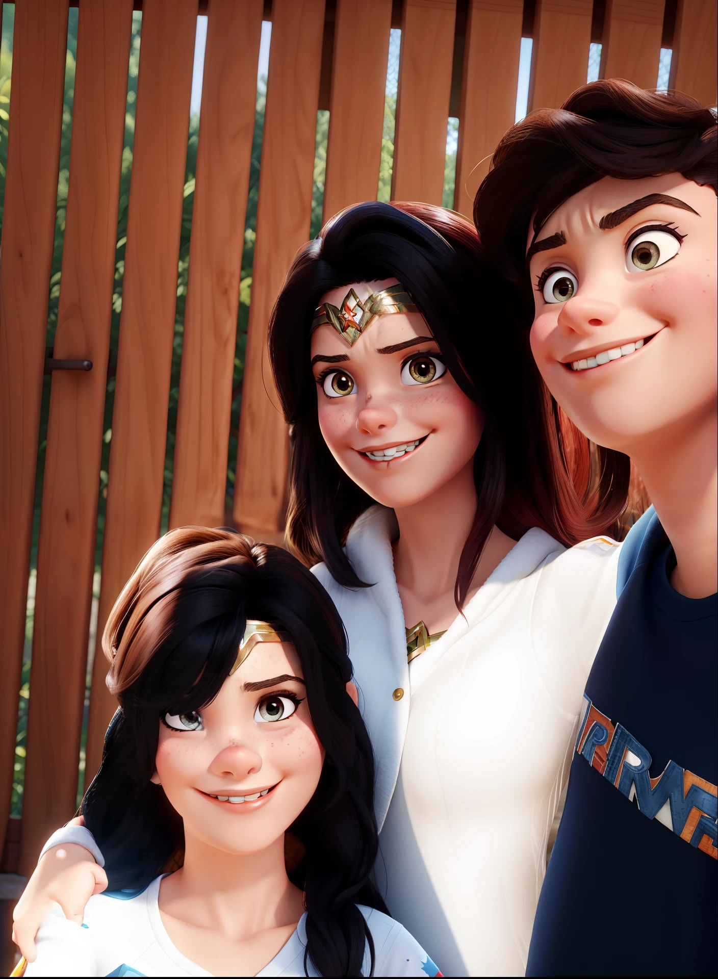 Mulher cabelos pretos, Wonder Woman pattern with Pixar World poster with children a teenager and a girl