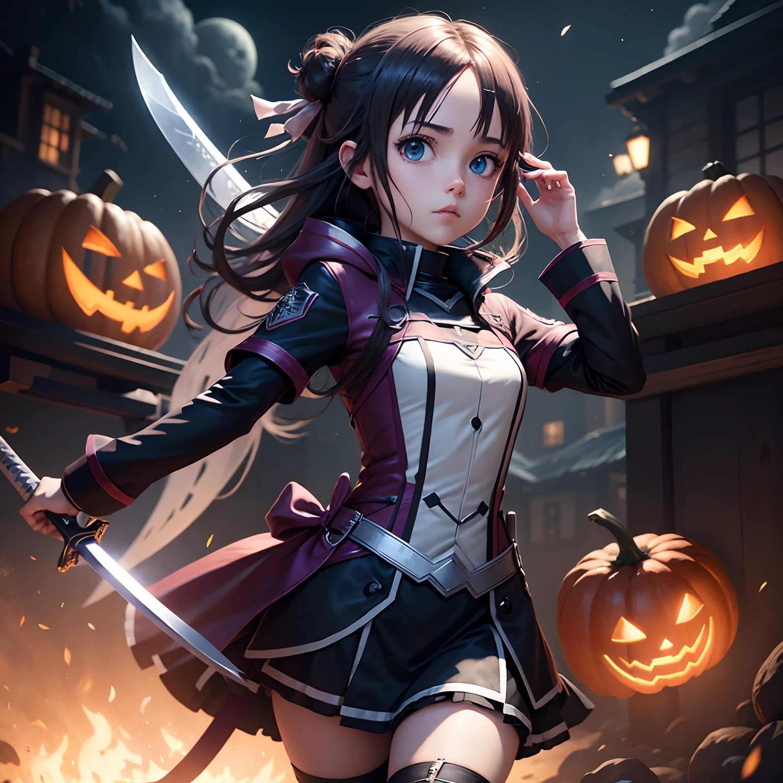 Make a 4k halloween image based on anime sword art online
