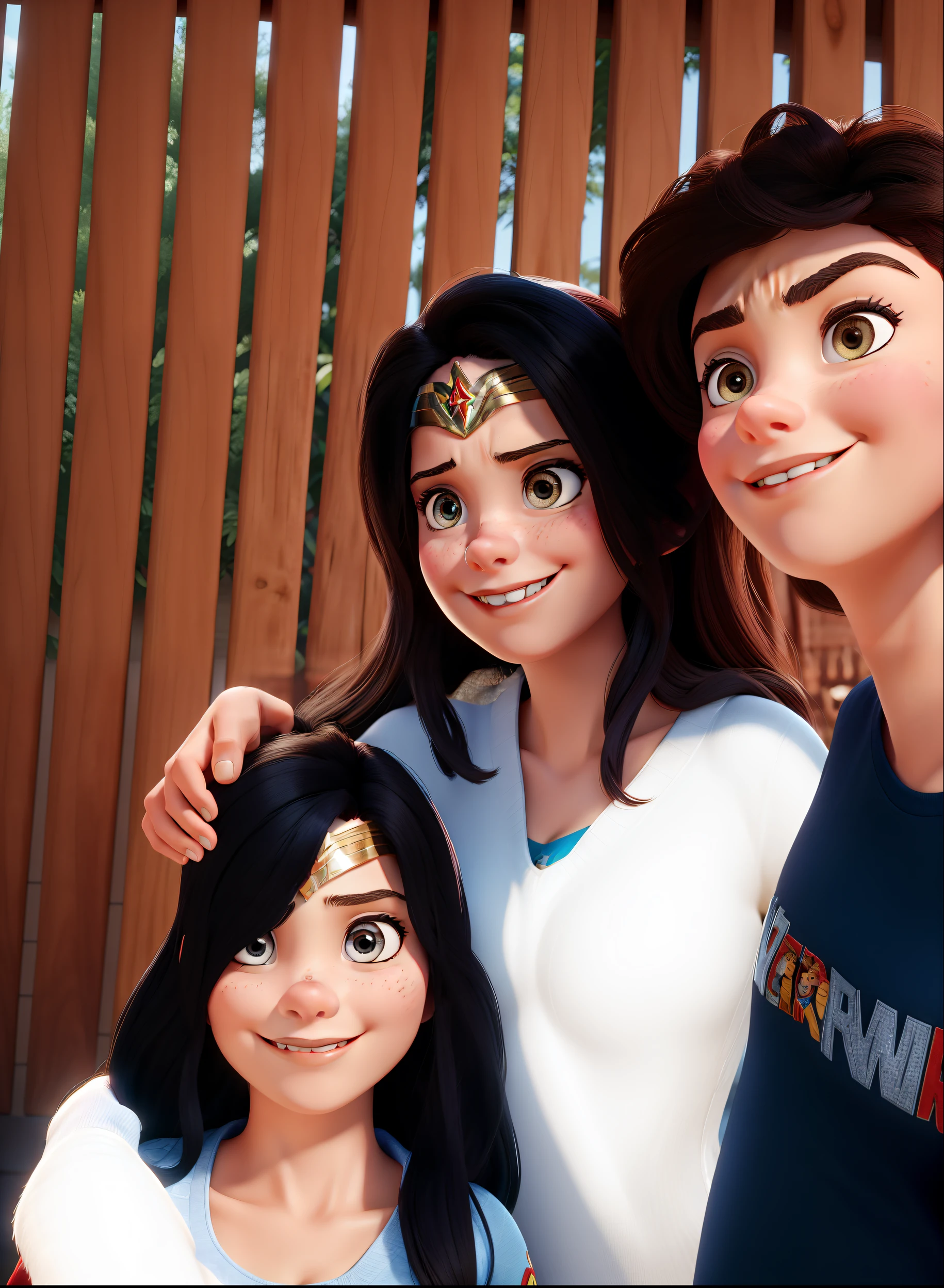 Mulher cabelos pretos, Wonder Woman pattern with Pixar World poster with children a teenager and a girl