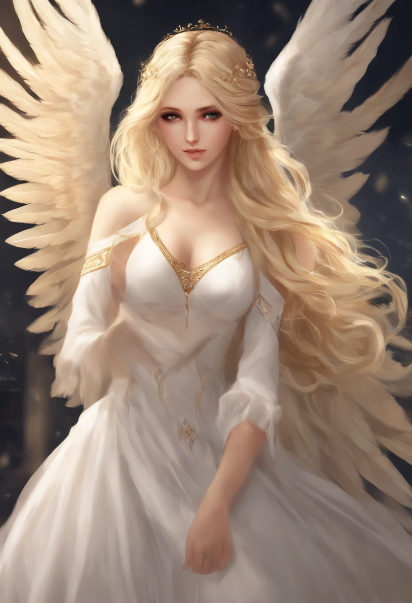 anime, anime girl, blonde, hair, angel, wings, wings, wings, wings, wings, wings, wings, wings, wings, wings, cl, in the art style of bowater, a girl with blonde hair, detailed portrait of anime girl, blonde anime girl with long hair, she has blond hair, fully naked, photo realism, painted in anime painter studio