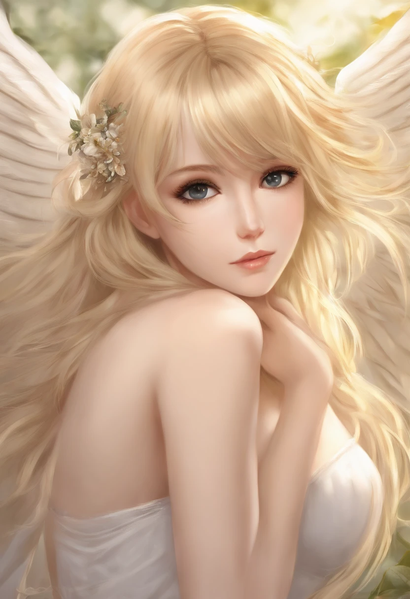 anime, anime girl, blonde, hair, angel, wings, wings, wings, wings, wings, wings, wings, wings, wings, wings, cl, in the art style of bowater, a girl with blonde hair, detailed portrait of anime girl, blonde anime girl with long hair, she has blond hair, fully naked, naked, nude, photo realism, painted in anime painter studio