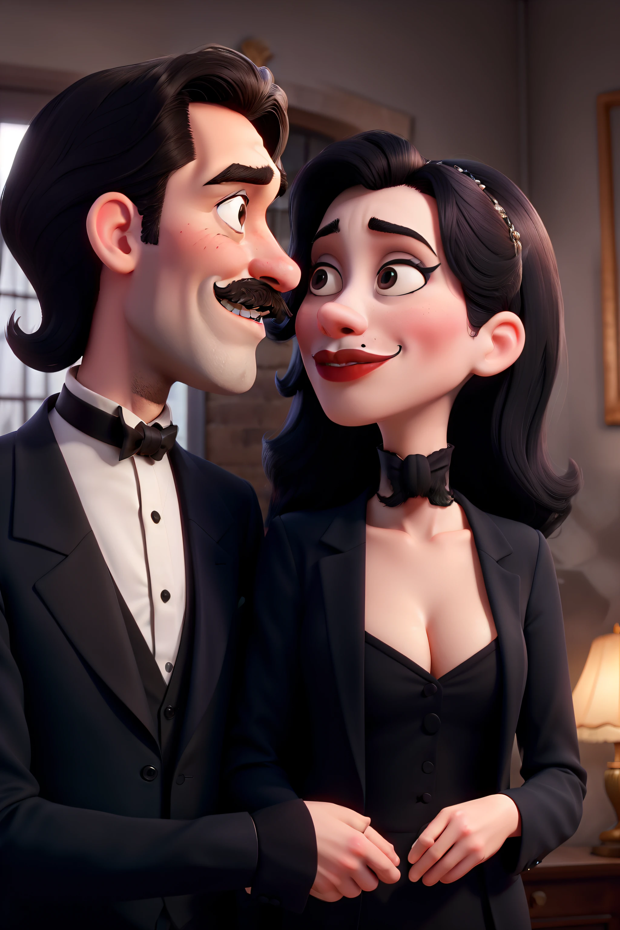 Add the moustache of the gomez and keep the morticia pale