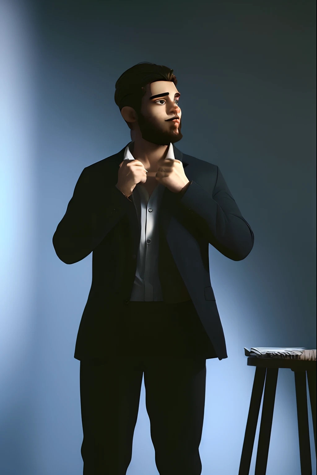 Um jovem rapaz homem de de cor parda, com cabelo preto, de barba, with white button-down dress shirt