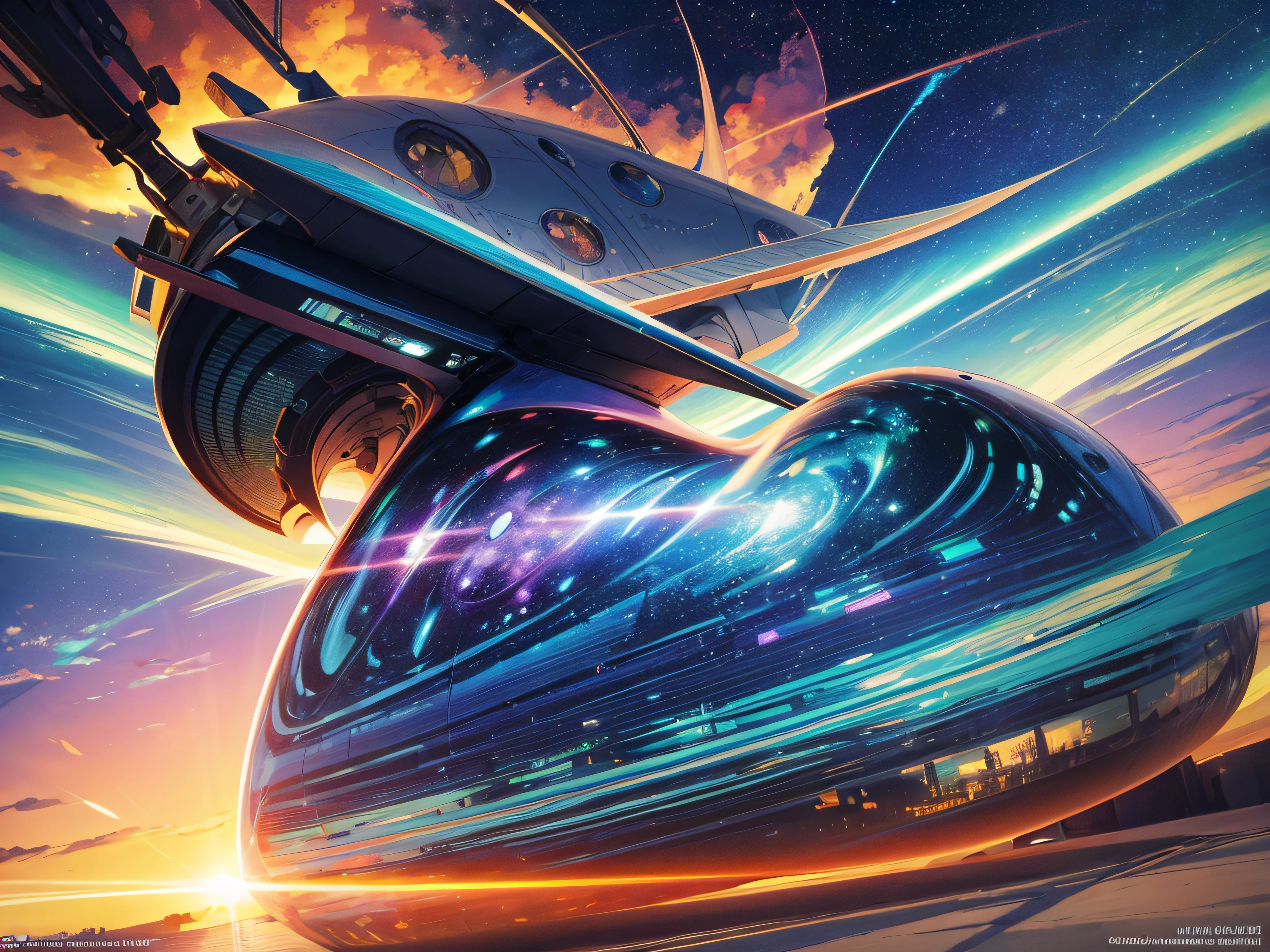futuristic super plane, vibrant road and sky, inspired by Vincent van Gogh and Salvador Dalí

(best quality,4k,8k,highres,masterpiece:1.2),ultra-detailed,(realistic,photorealistic,photo-realistic:1.37),HDR,UHD,studio lighting,ultra-fine painting,sharp focus,physically-based rendering,extreme detail description,professional,vivid colors,bokeh,portraits

A futuristic super plane dominates the center of the composition, with its sleek and powerful design. The plane is adorned with vibrant colors, resembling a technicolor dream come to life. The road beneath the plane stretches out into the distance, bathed in the mesmerizing hues of a brilliant sunset. The sky above is a breathtaking display of swirling clouds and vivid colors, reminiscent of Vincent van Gogh and Salvador Dalí's imaginative works.

The plane's metallic surface reflects the surrounding environment, creating a dynamic interplay of light and shadows. Every detail of the plane's structure is meticulously rendered, showcasing its advanced technology in an ultra-detailed manner. The vibrant road below is paved with a mesmerizing blend of colors, reminiscent of Van Gogh's iconic brushstrokes.

The sky above is a stunning display of technicolor hues, with vibrant blues, oranges, and purples merging seamlessly together. The clouds take on surreal shapes, evoking Dalí's dreamlike imagery. The lighting in the scene is expertly crafted, casting soft and warm illuminations on the plane and surroundings.

The artistic style of Vincent van Gogh and Salvador Dalí is infused throughout the composition, capturing their signature brushwork and surrealistic elements. The colors are vivid and expressive, invoking emotions in the viewer and immersing them in a world of imagination.

In this masterpiece, the viewer is transported to a world where futuristic technology meets the artistic visions of two iconic masters. The combination of a super plane, vibrant road and sky, and the artistic styles of Van Gogh and Dalí creates