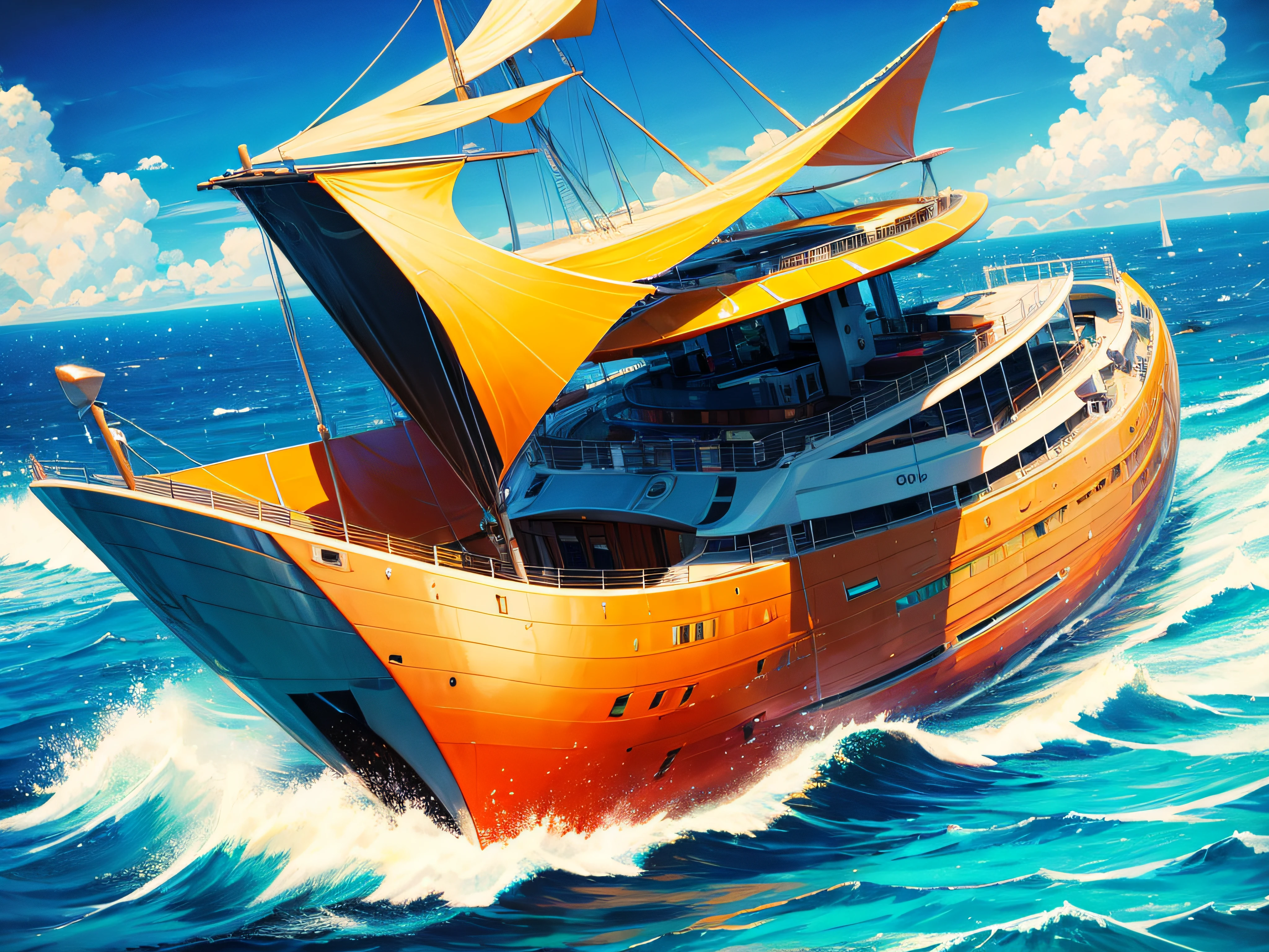 futuristic super yacht, technicolor road and sky, in the style of Vincent van Gogh and Salvador Dalí
